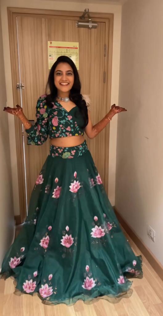 Bottle Green Handpainted Lehenga