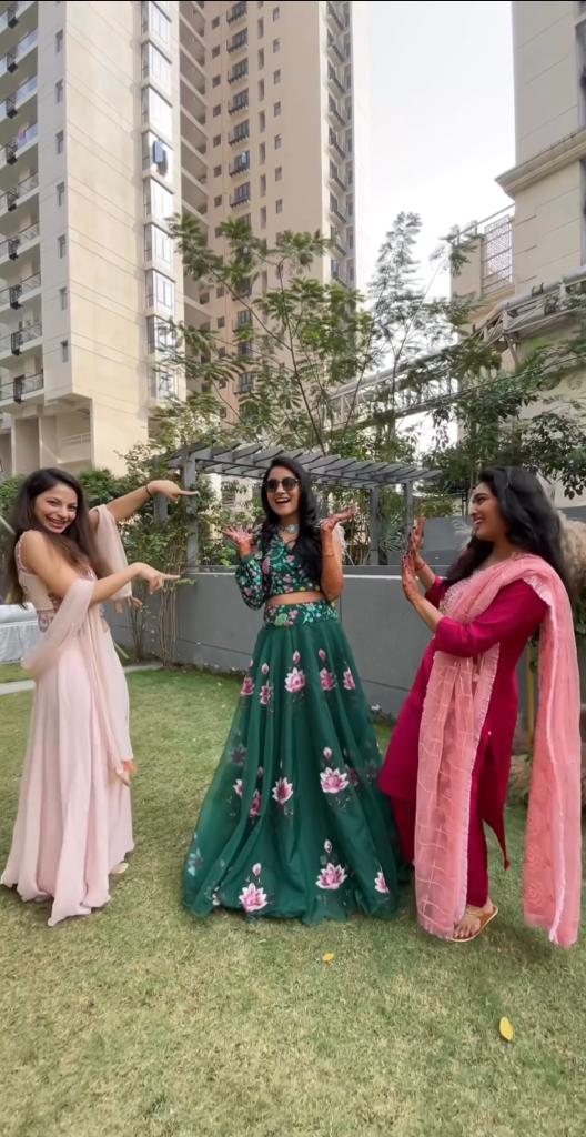 Bottle Green Handpainted Lehenga