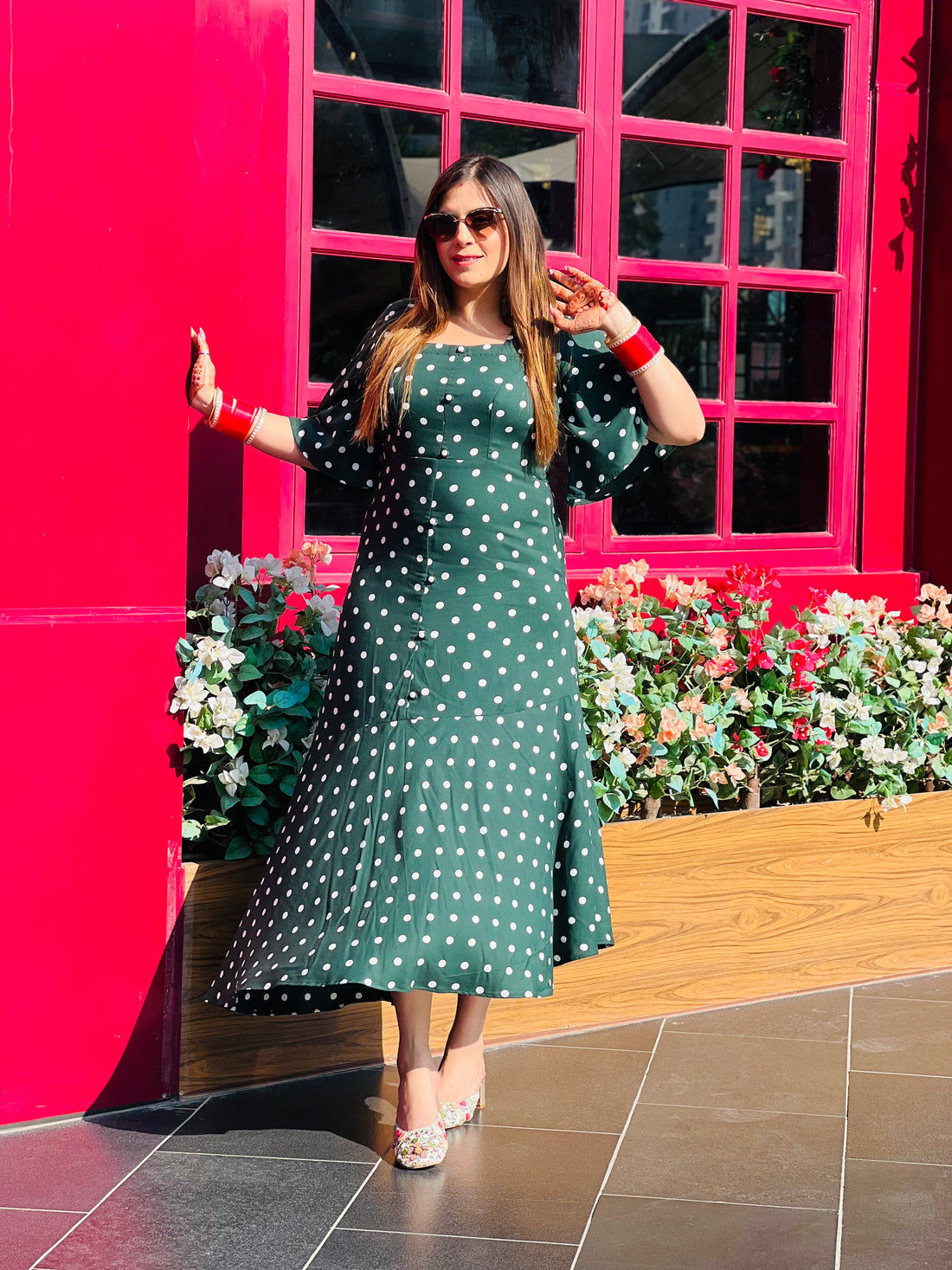 Green Polka Midi