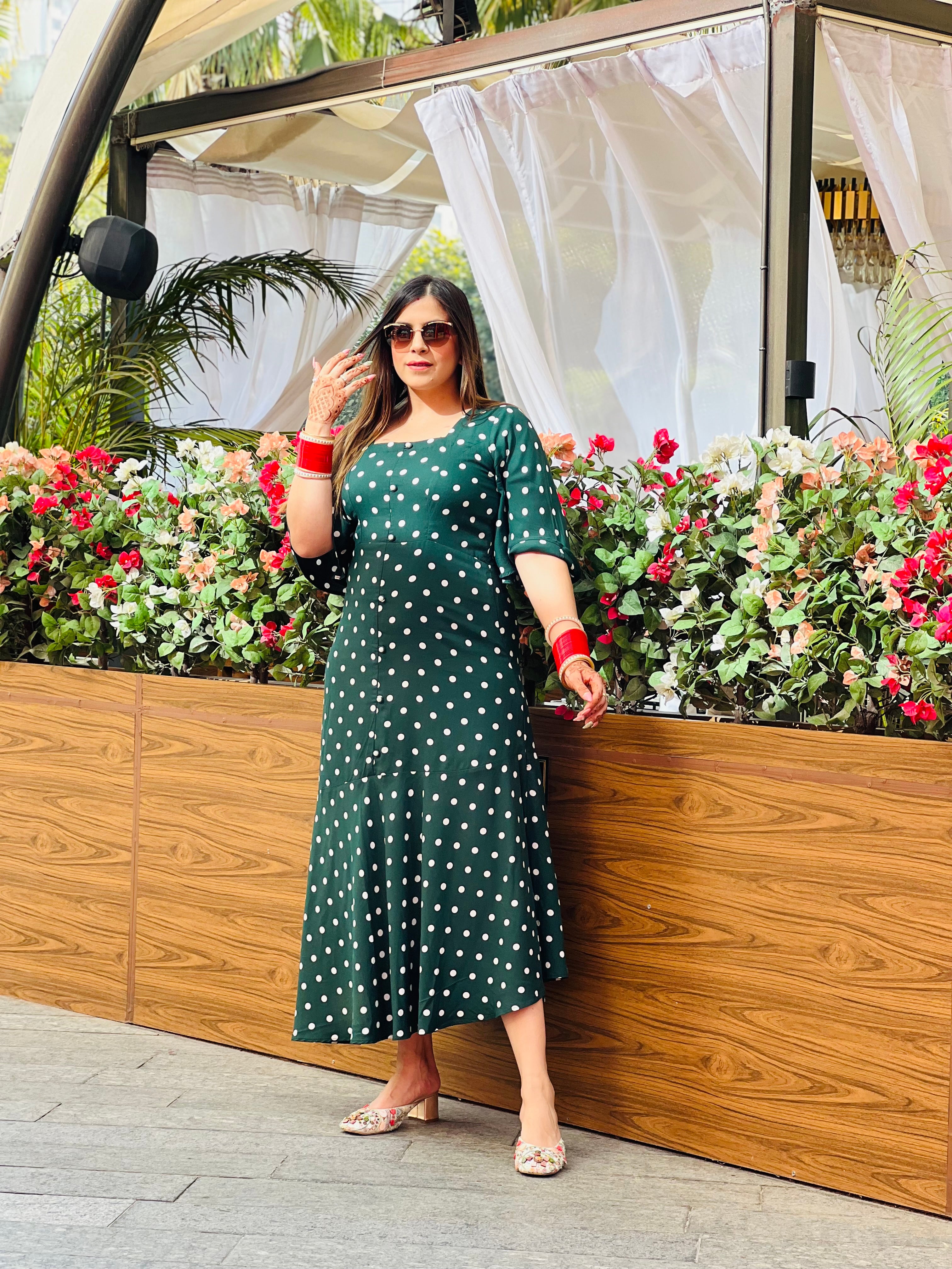 Green Polka Midi