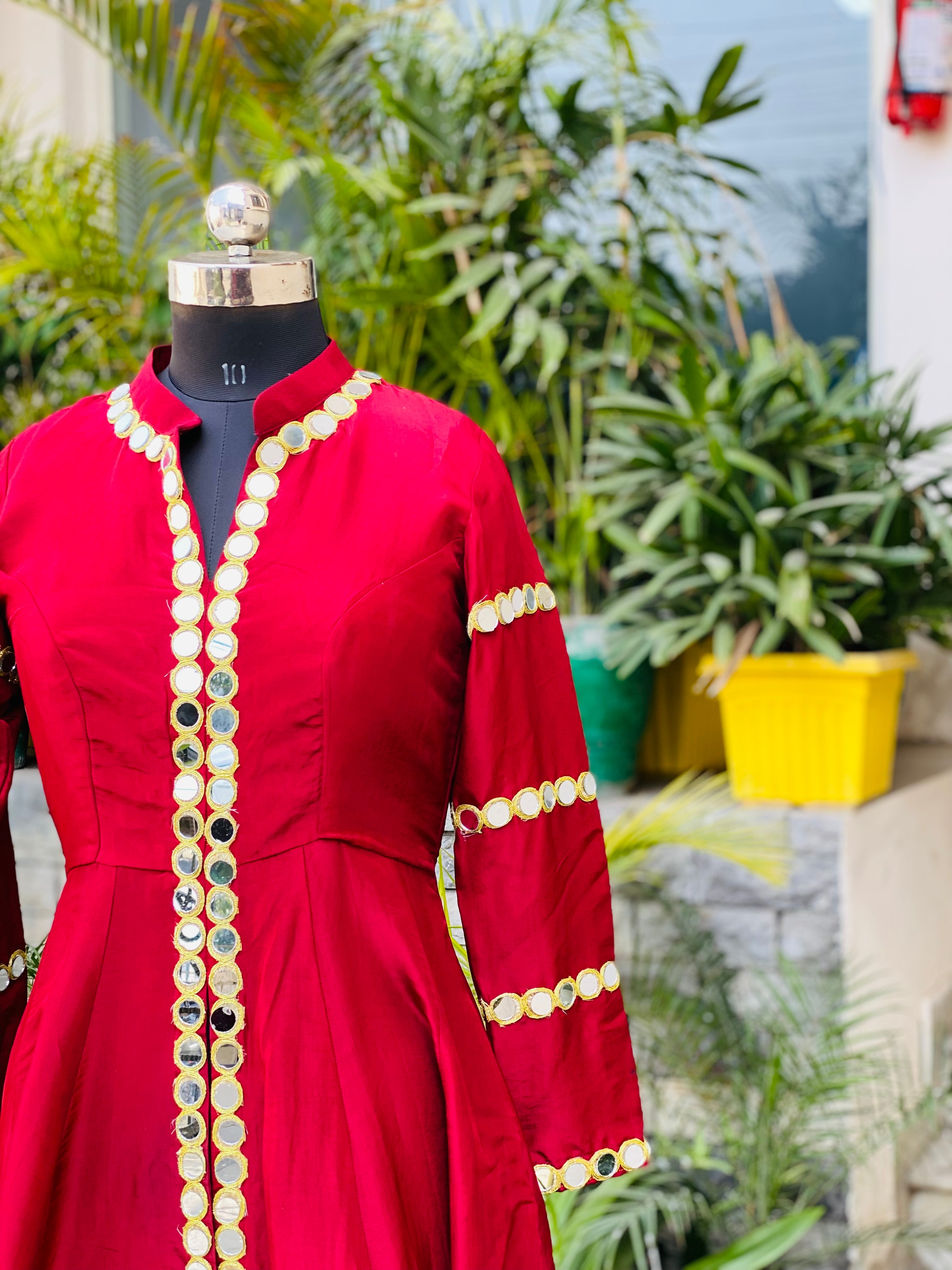 Maroon Mirror Silk Suit