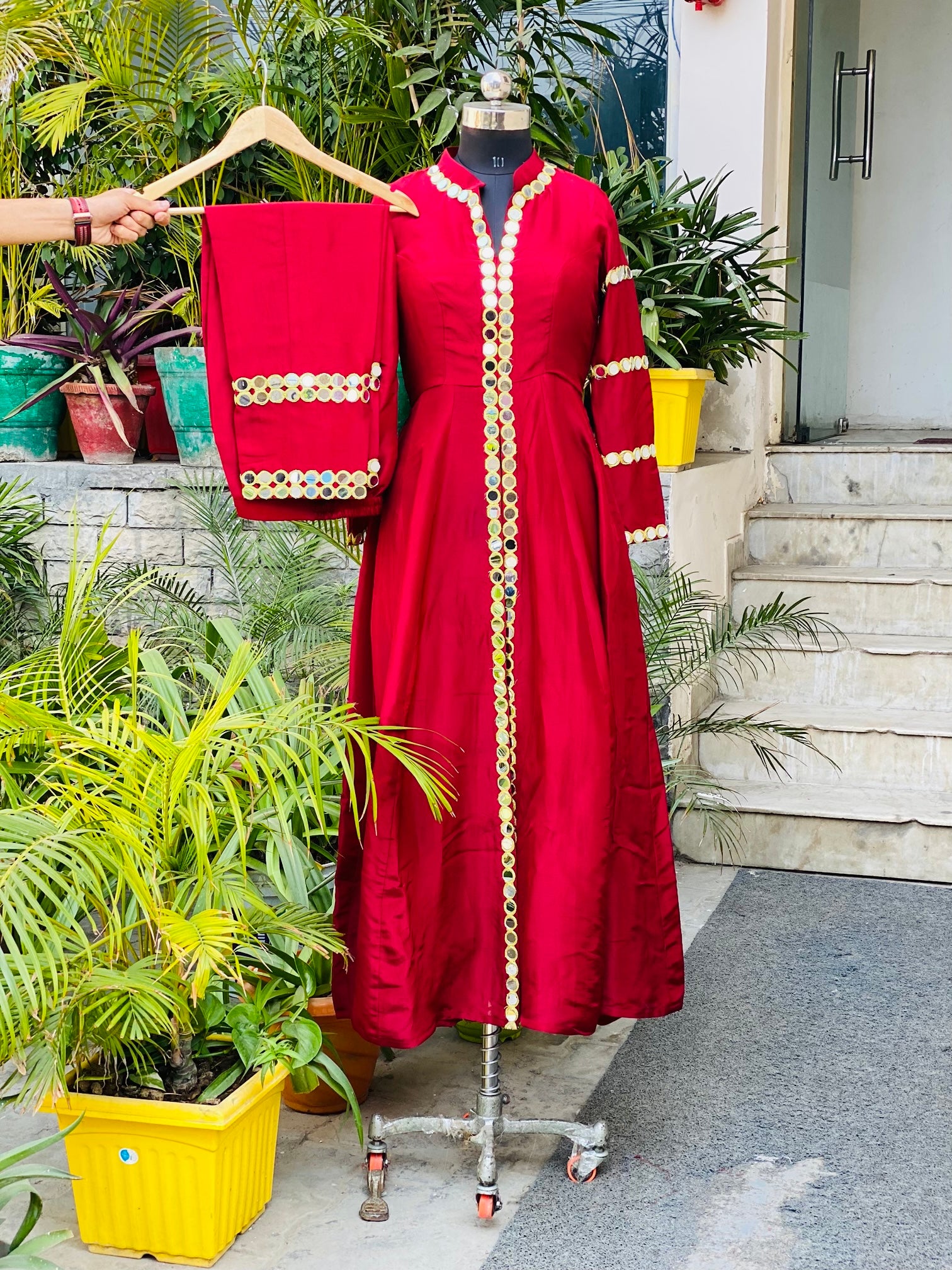 Maroon Mirror Silk Suit