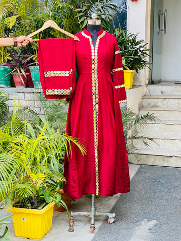 Maroon Mirror Silk Suit