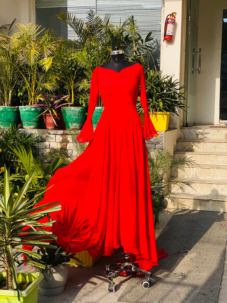 Bright Red Trail Gown