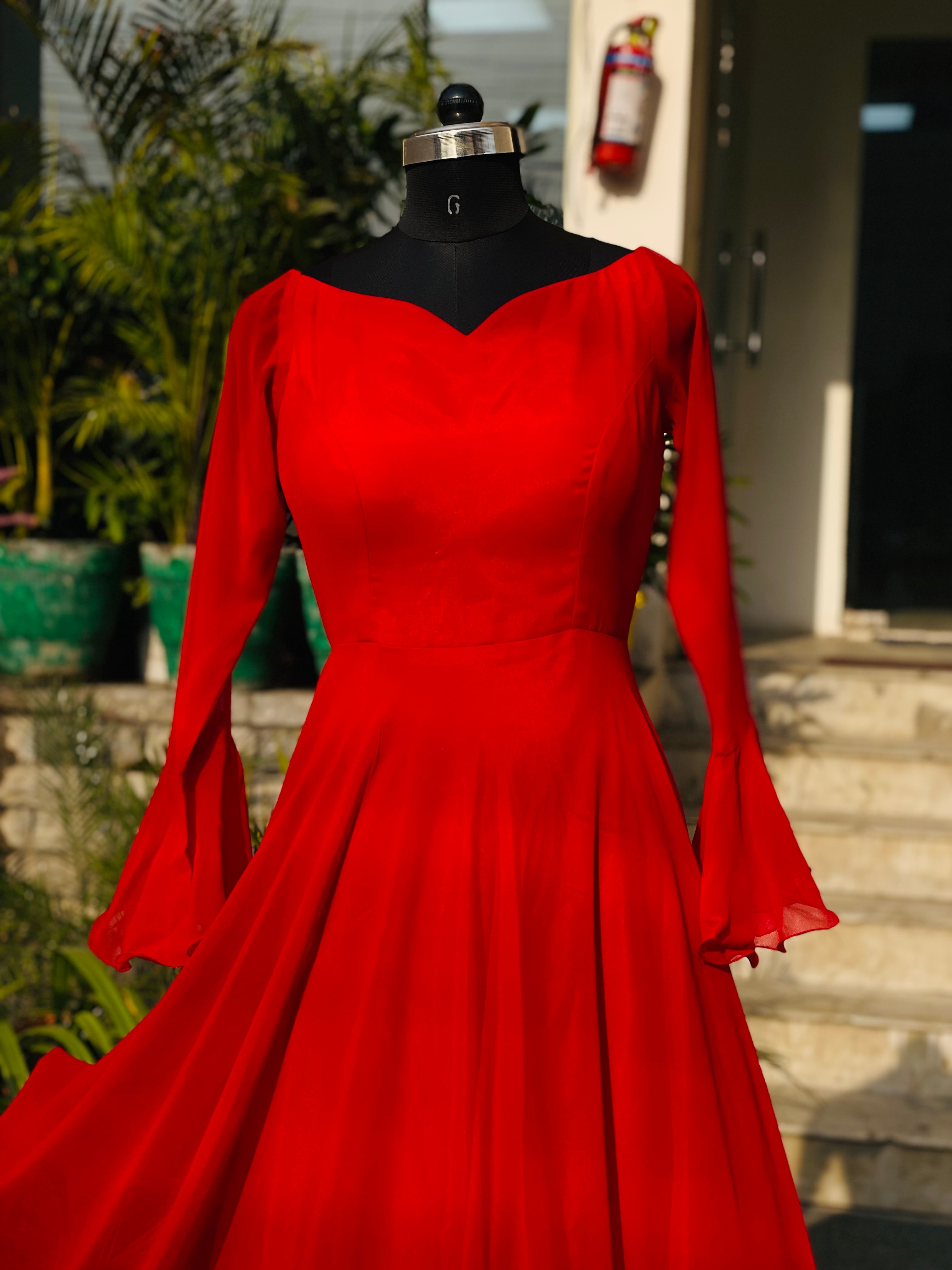 Bright Red Trail Gown