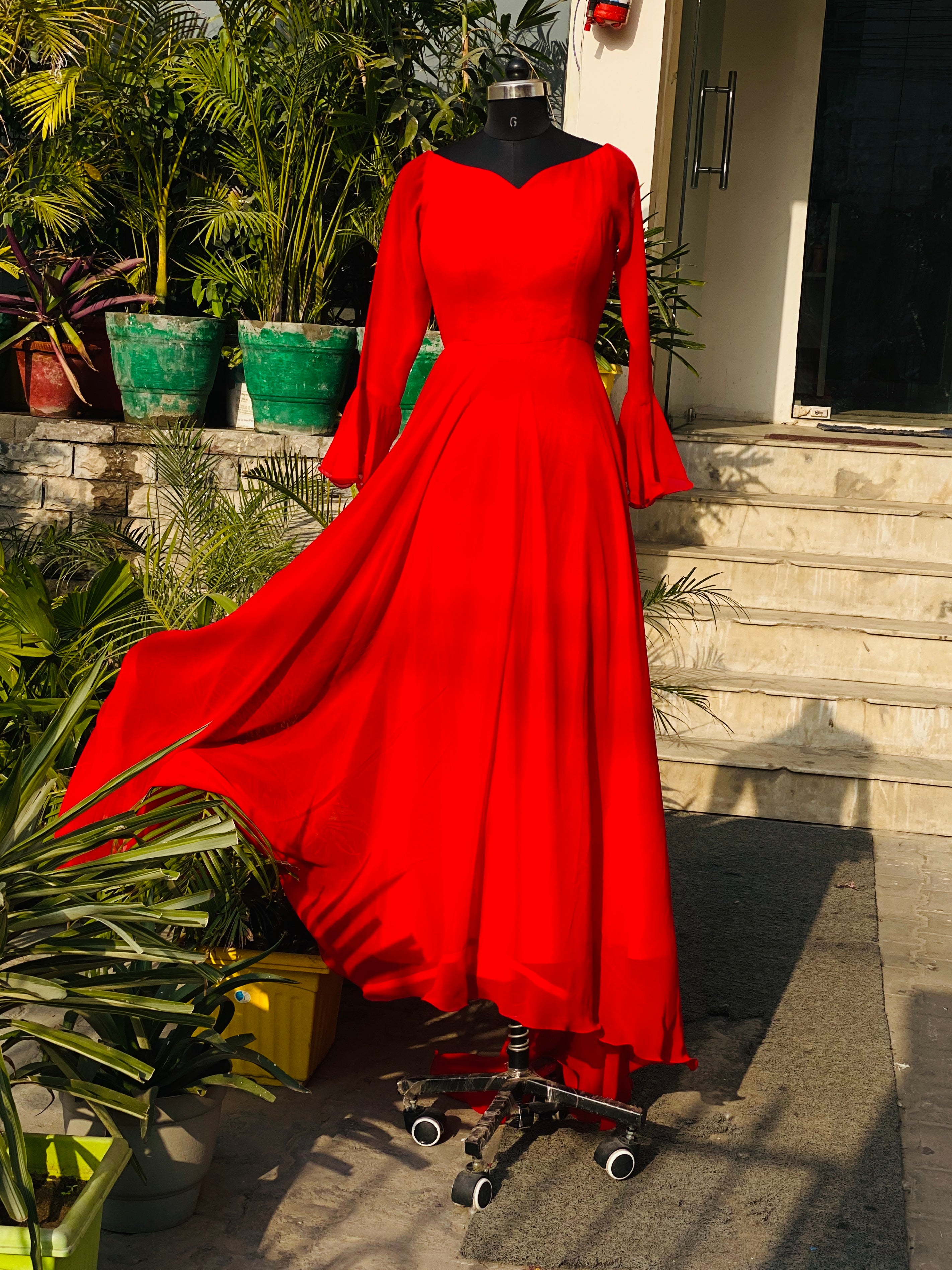 Bright Red Trail Gown