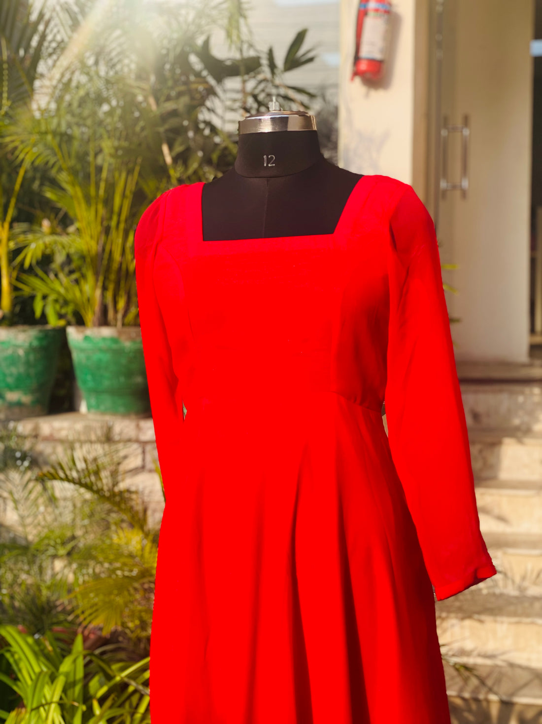 Red Anarkali With Hand Painted Dupatta