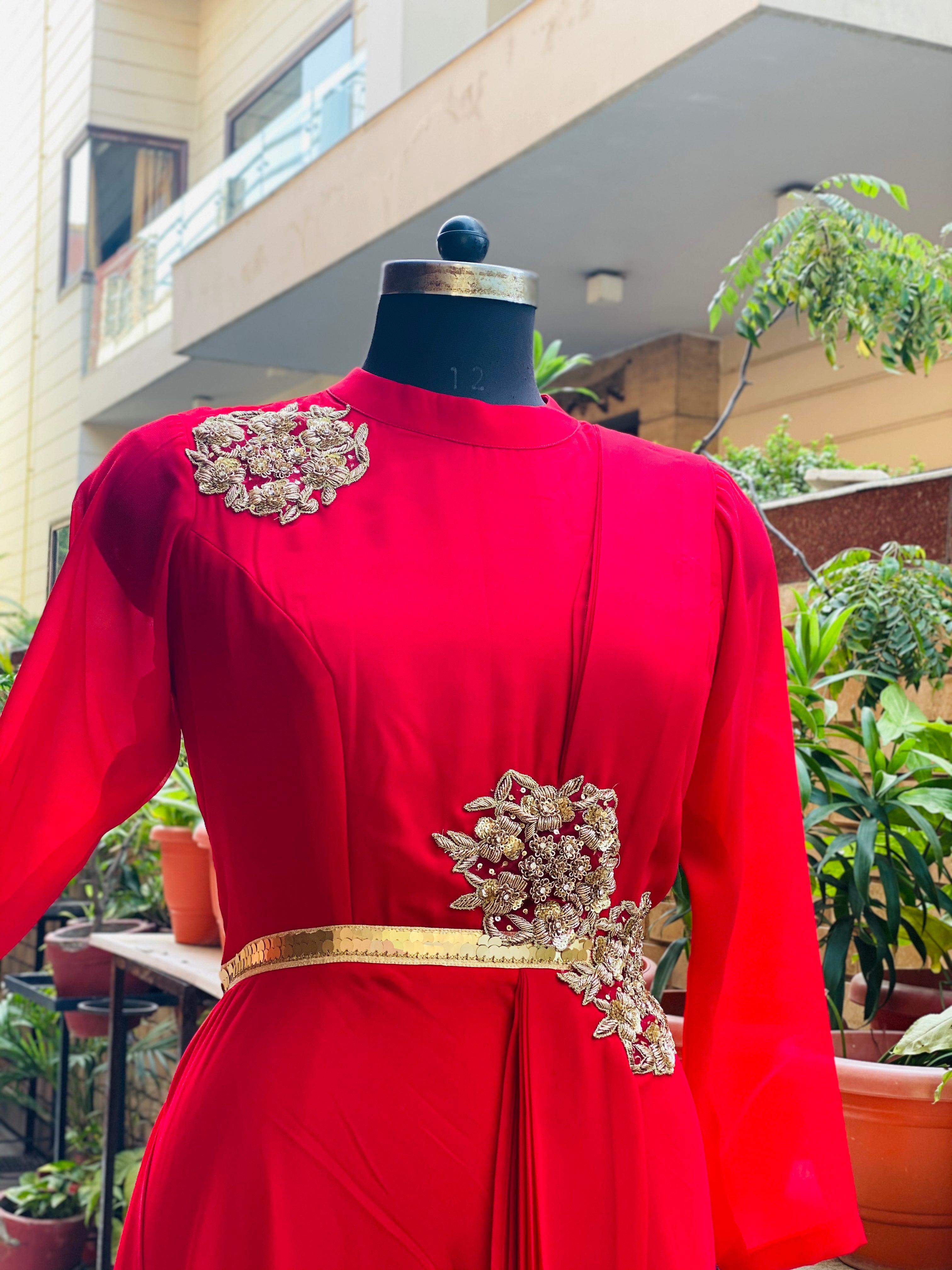 Red Embroidered Drape