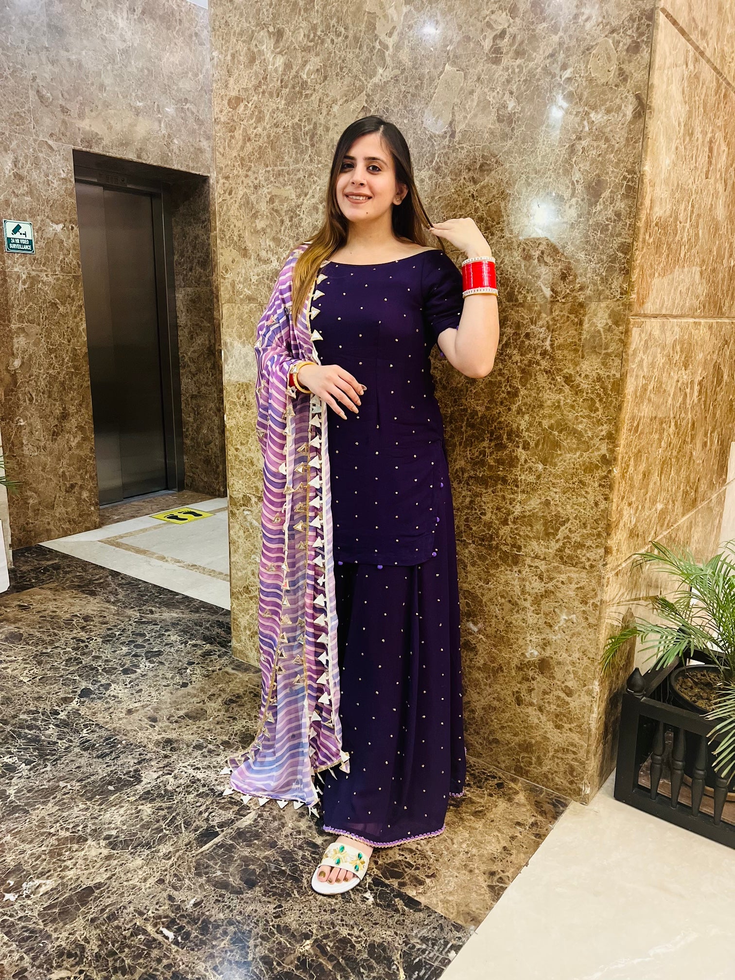 Purple Sharara Suit With Dupatta