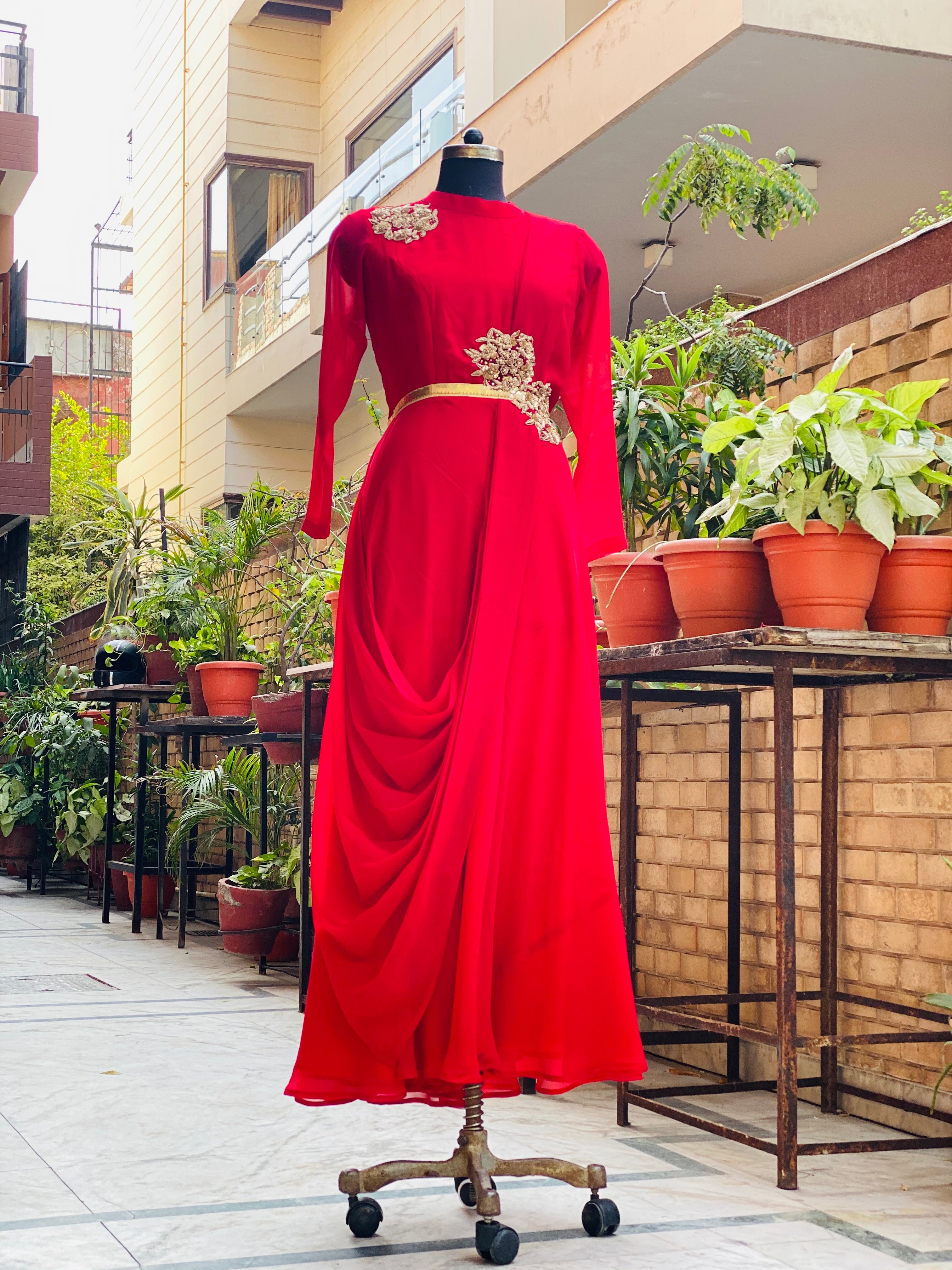 Red Embroidered Drape