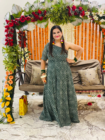 Green Leheriya Off Shoulder Maxi