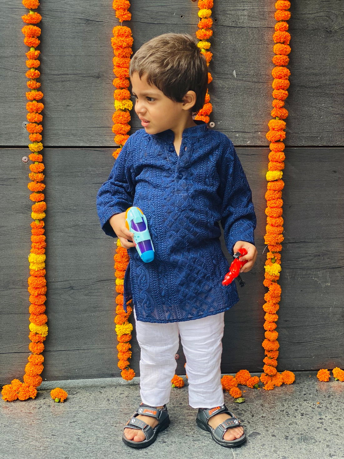 Navy Blue Kid's Chikankari Kurta Set