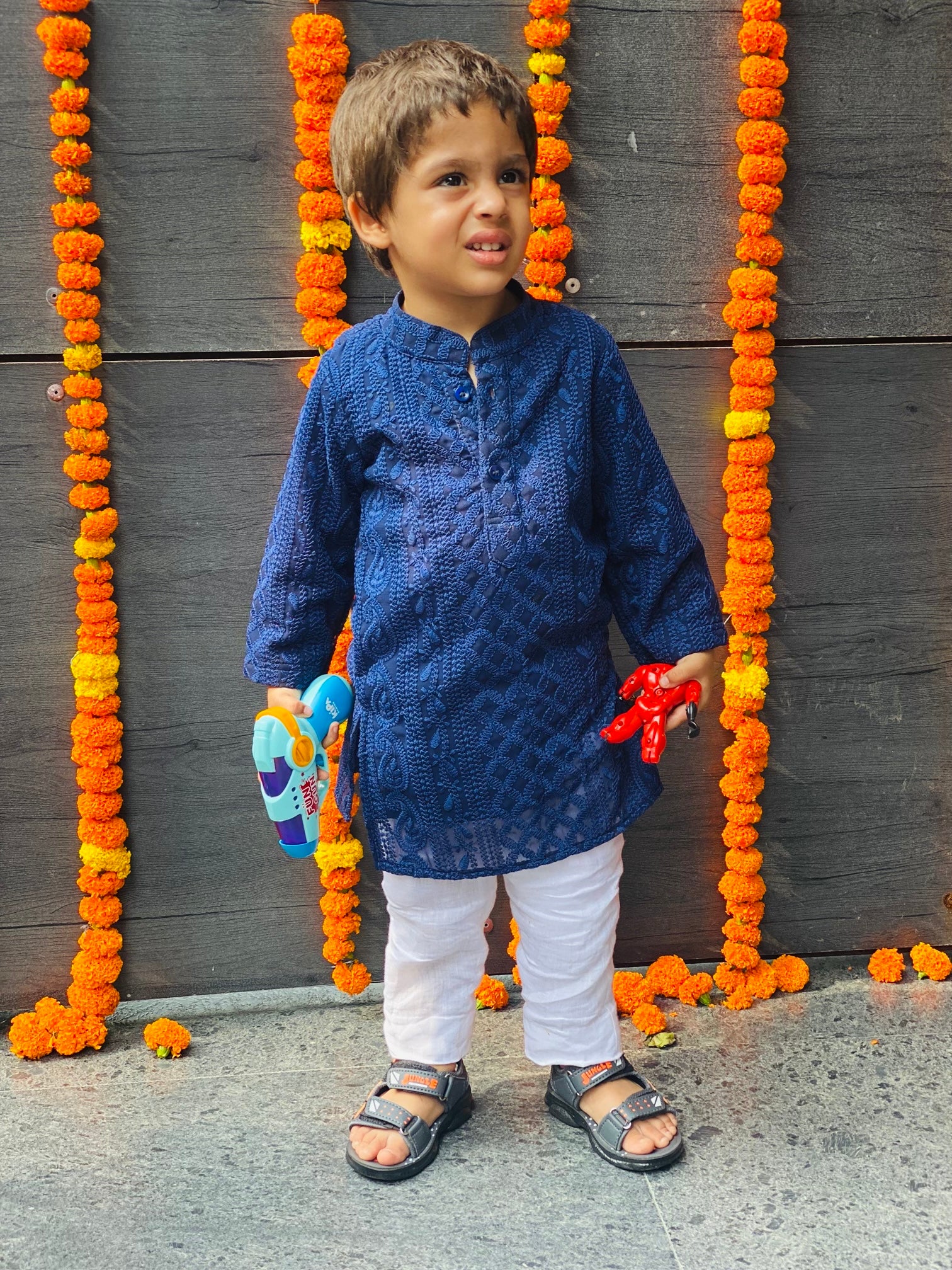 Navy Blue Kid's Chikankari Kurta Set