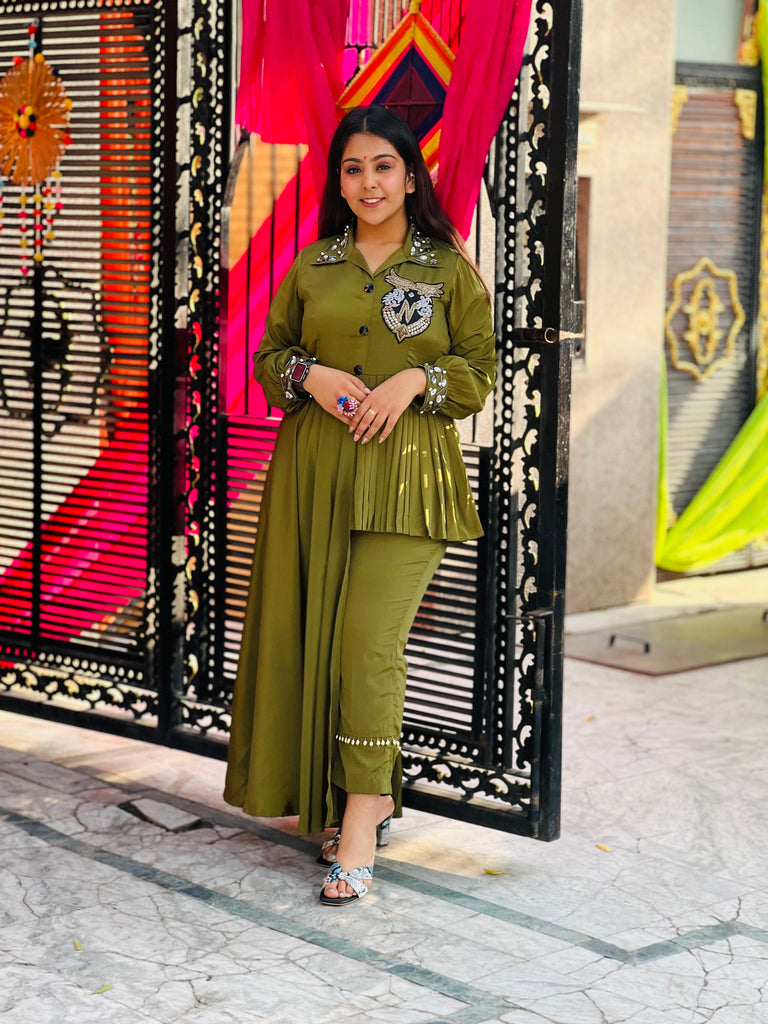Olive Green Embroidered Co-Ord Set