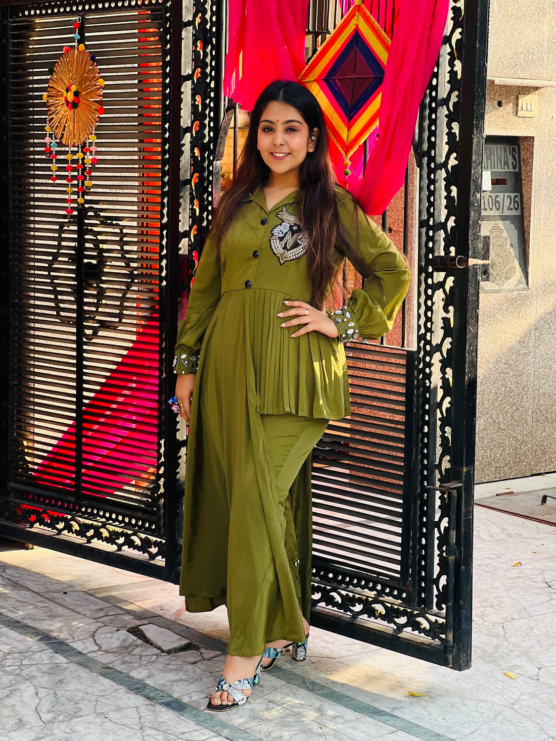 Olive Green Embroidered Co-Ord Set