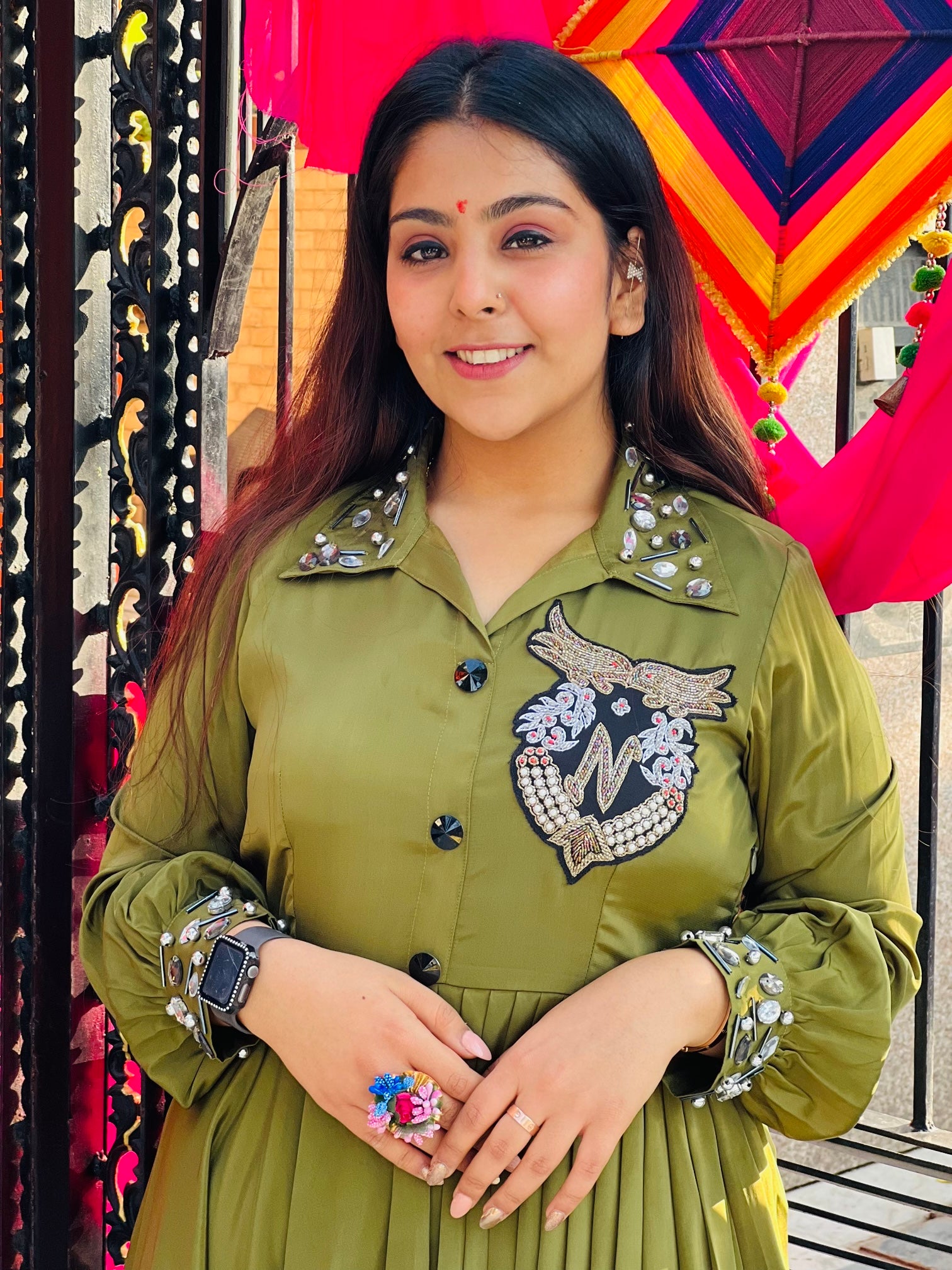 Olive Green Embroidered Co-Ord Set