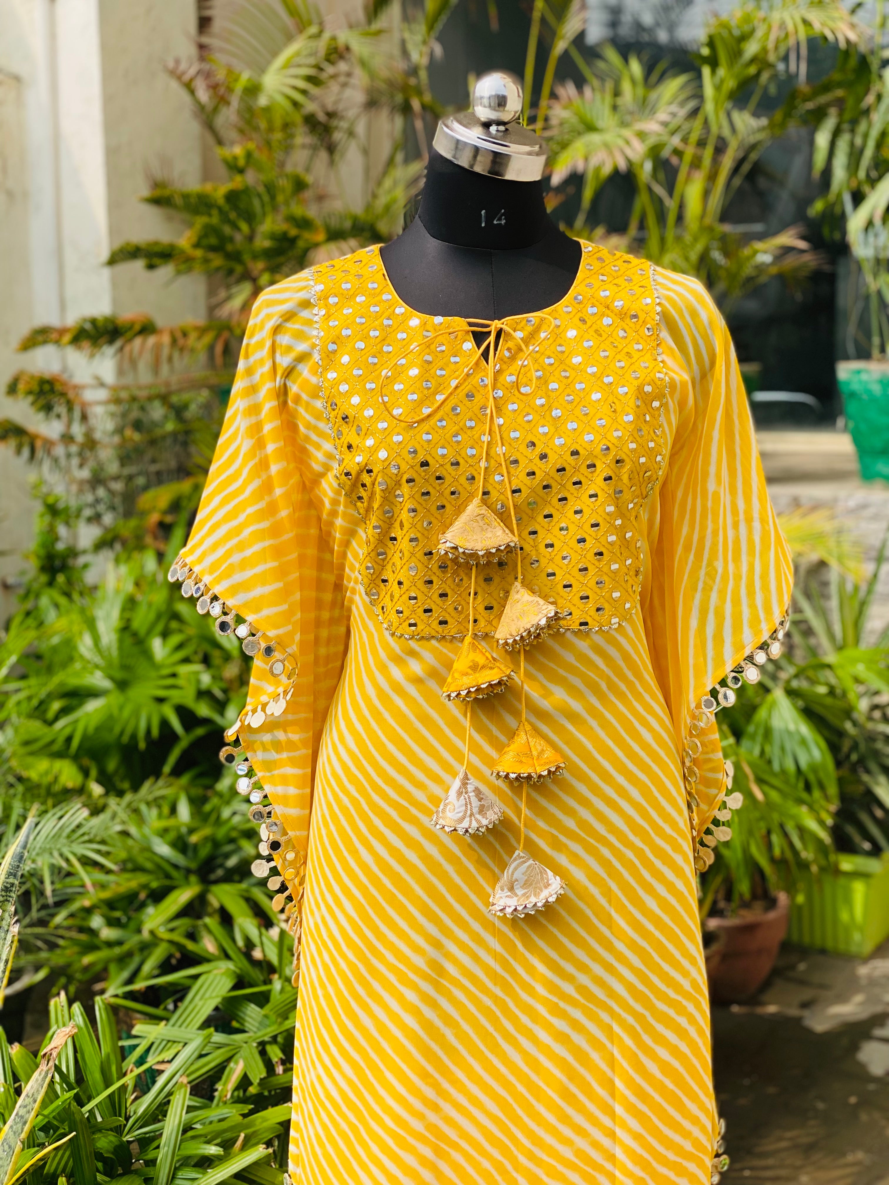 Yellow Leheriya Kaftan Set