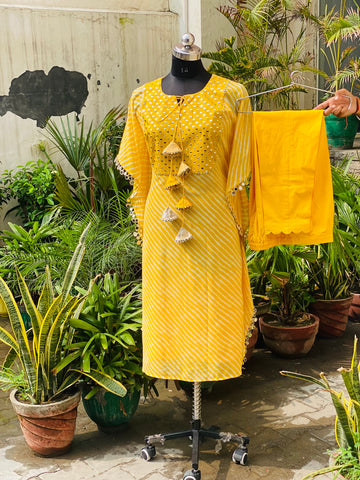 Yellow Leheriya Kaftan Set