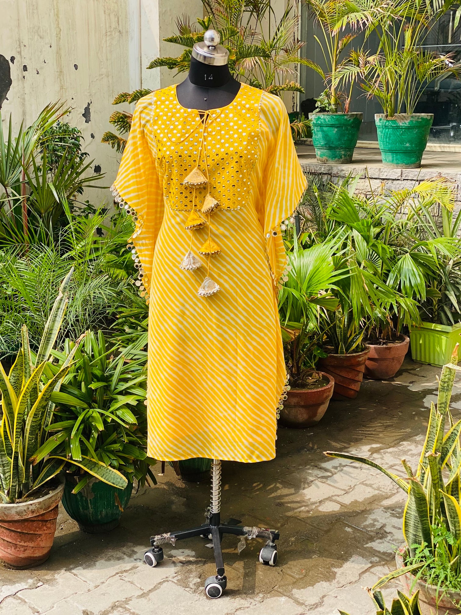 Yellow Leheriya Kaftan Set