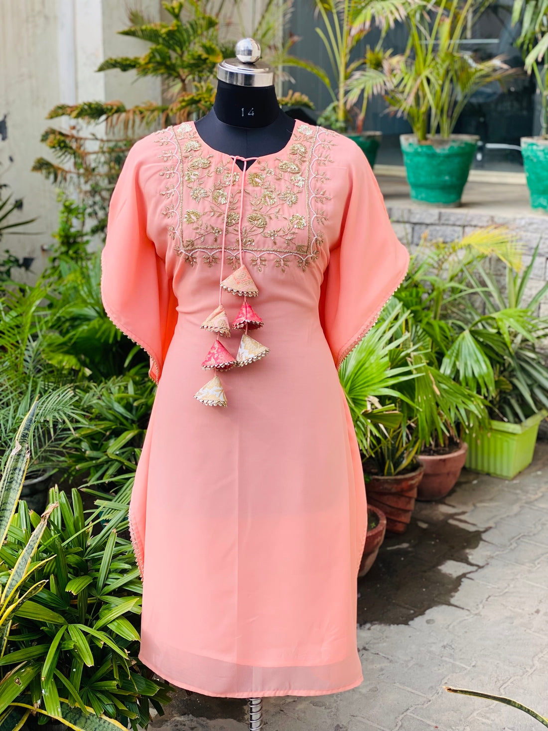 Peach Embroidered Kaftaan Set