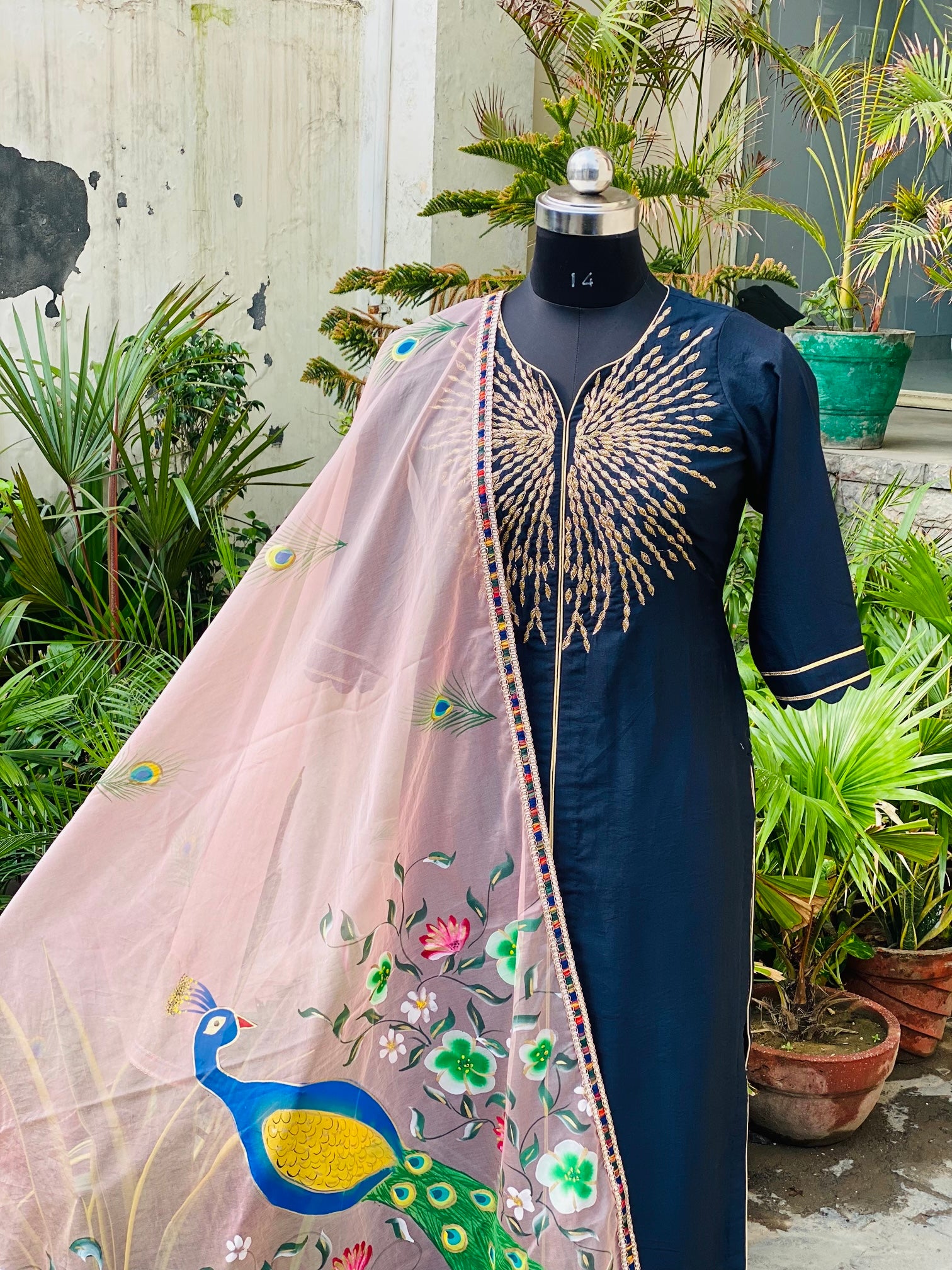 Navy Blue Suit With Dupatta
