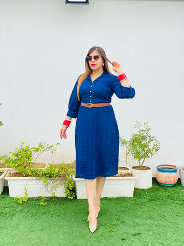 Navy Blue Schiffli Midi