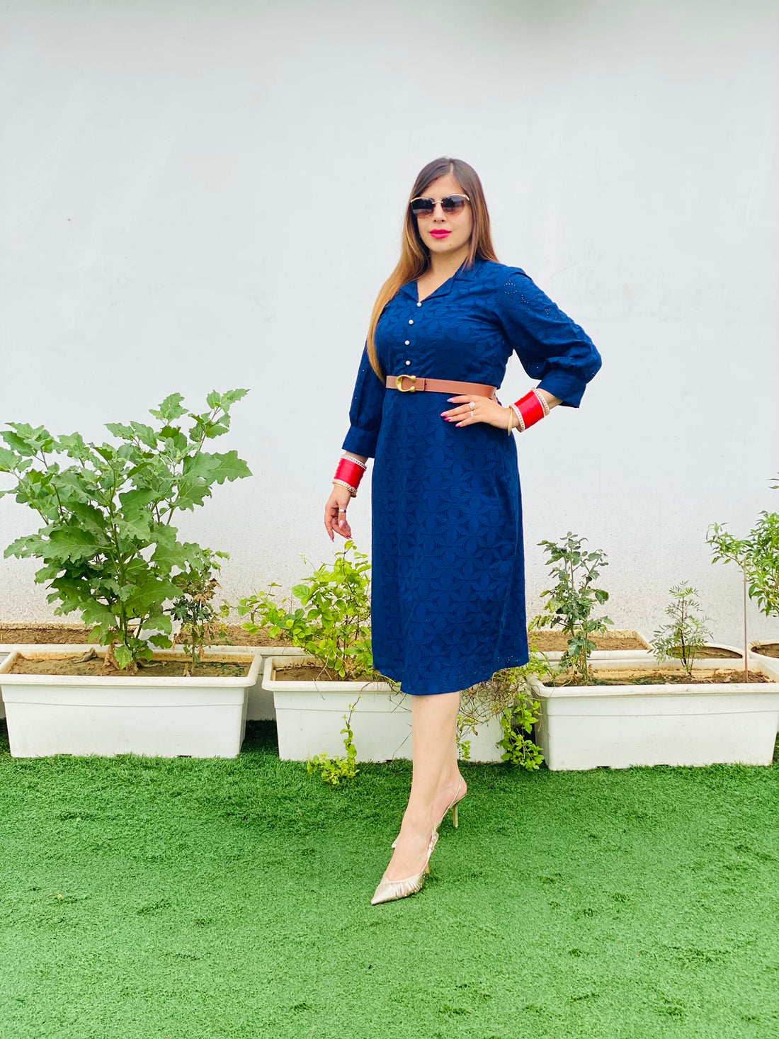 Navy Blue Schiffli Midi