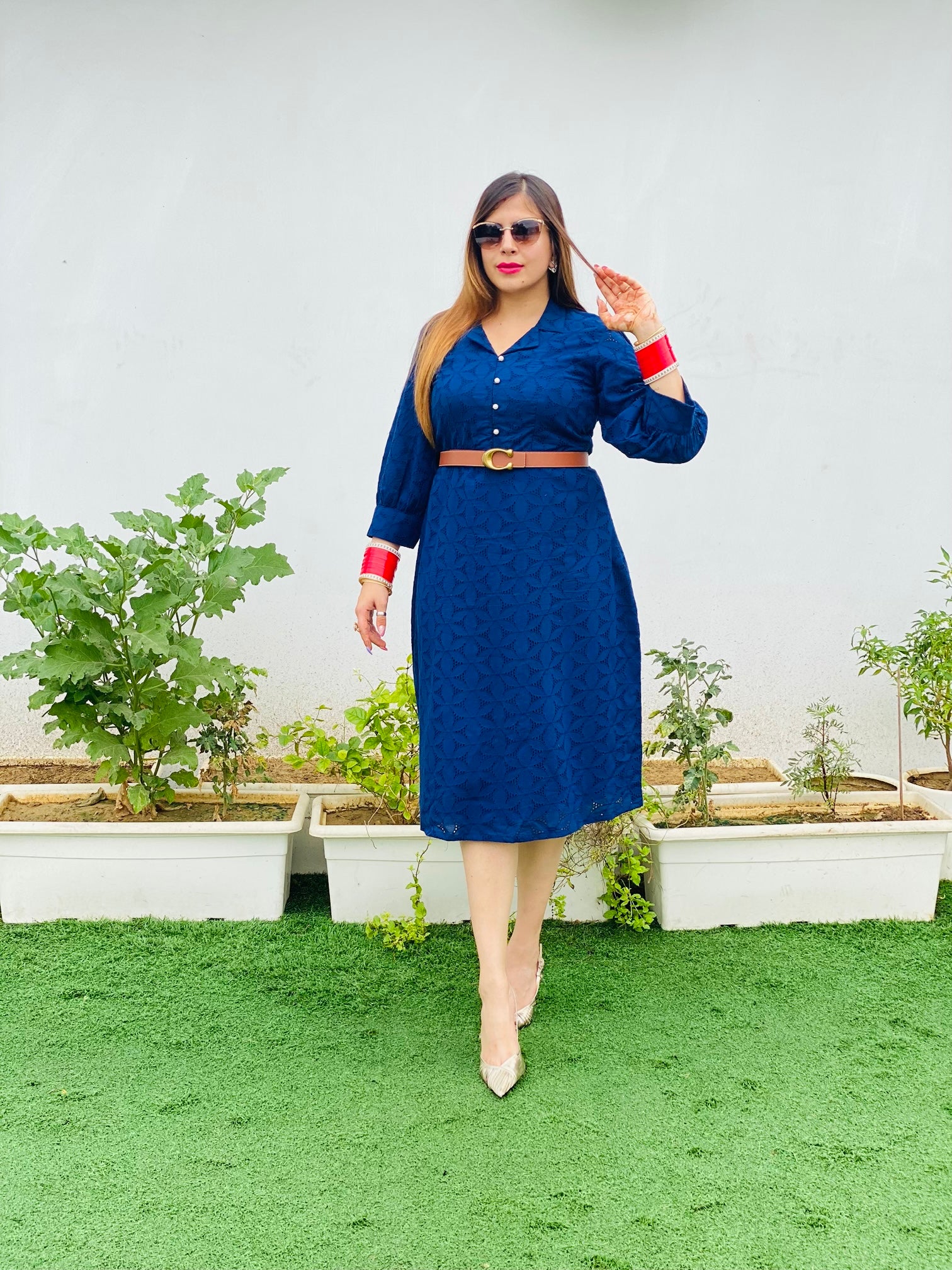 Navy Blue Schiffli Midi