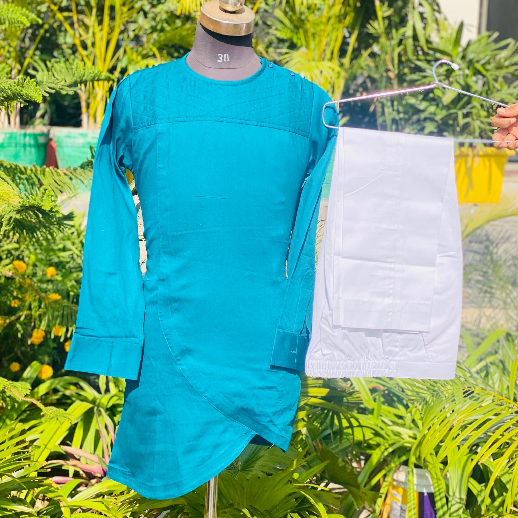 Menswear Peacock Blue Kurta with Pants