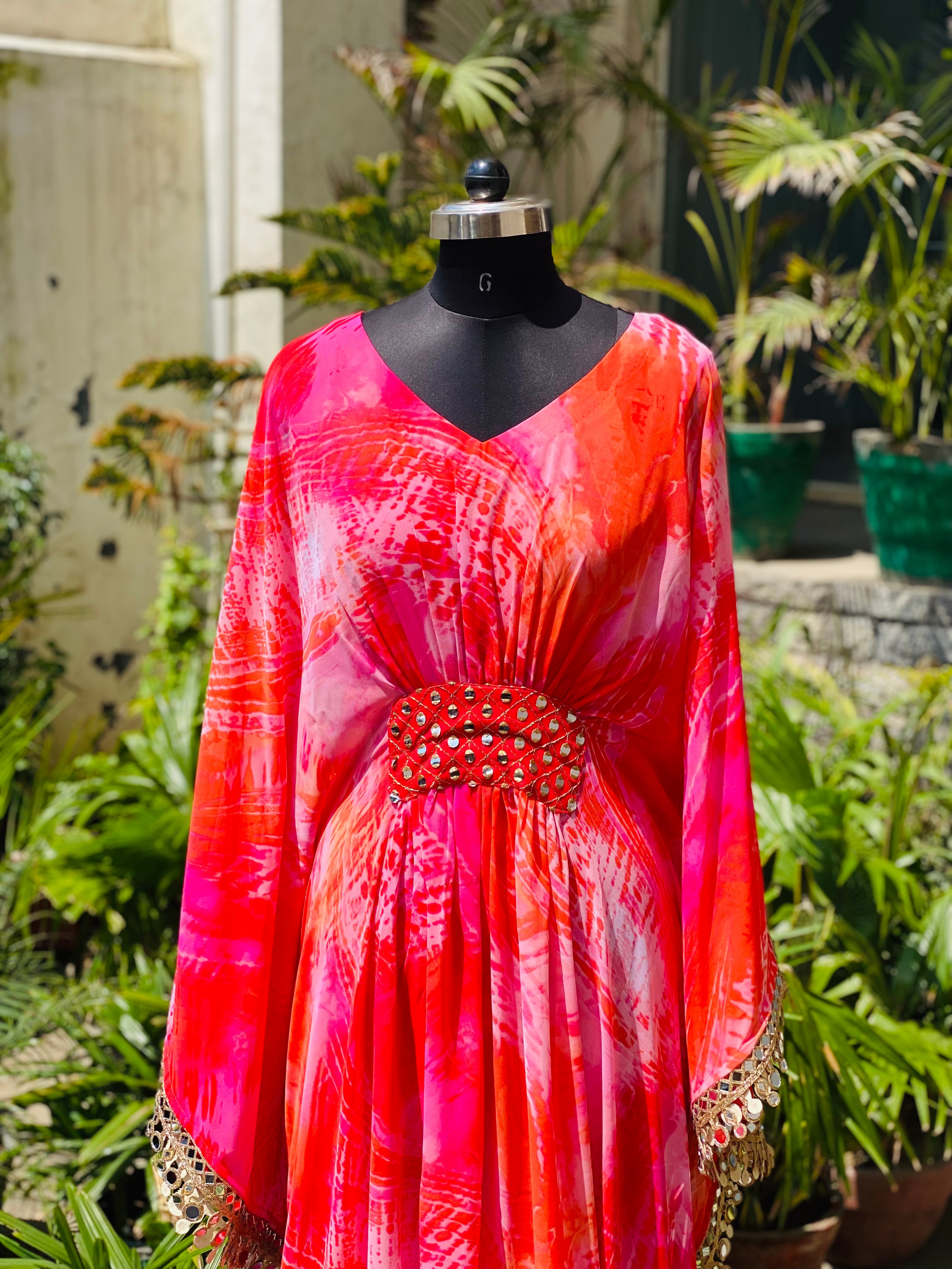 Pink Faux Mirror Kaftaan