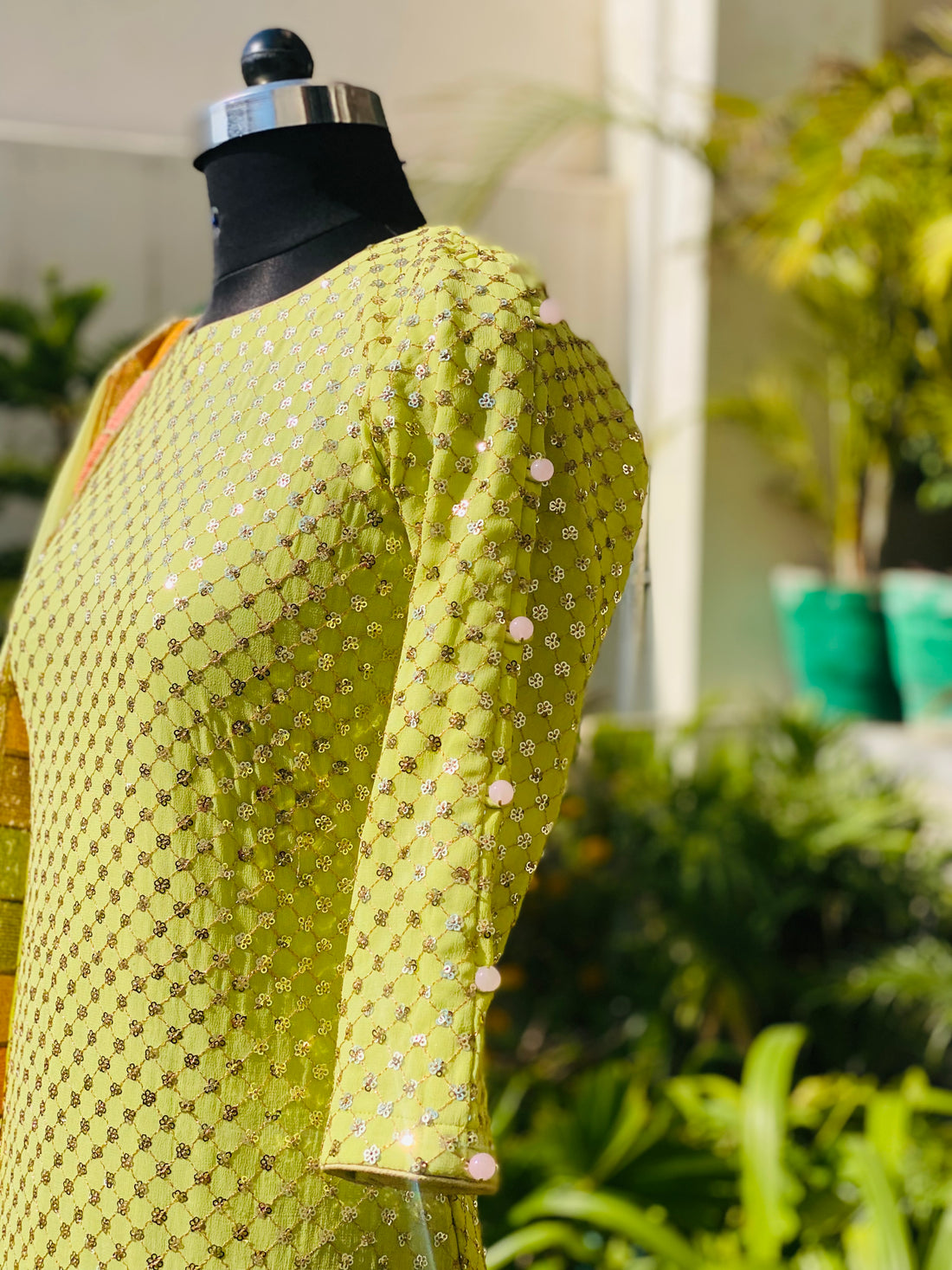 Pista Green Embroidered Suit