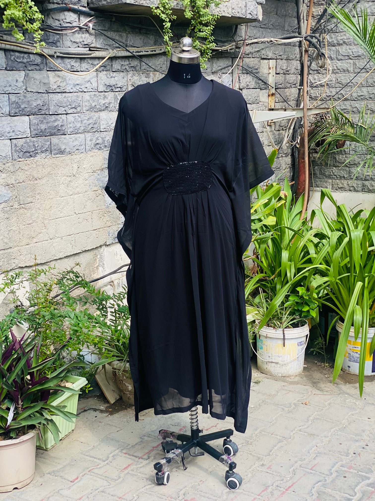 Black Sequin Patch Kaftaan