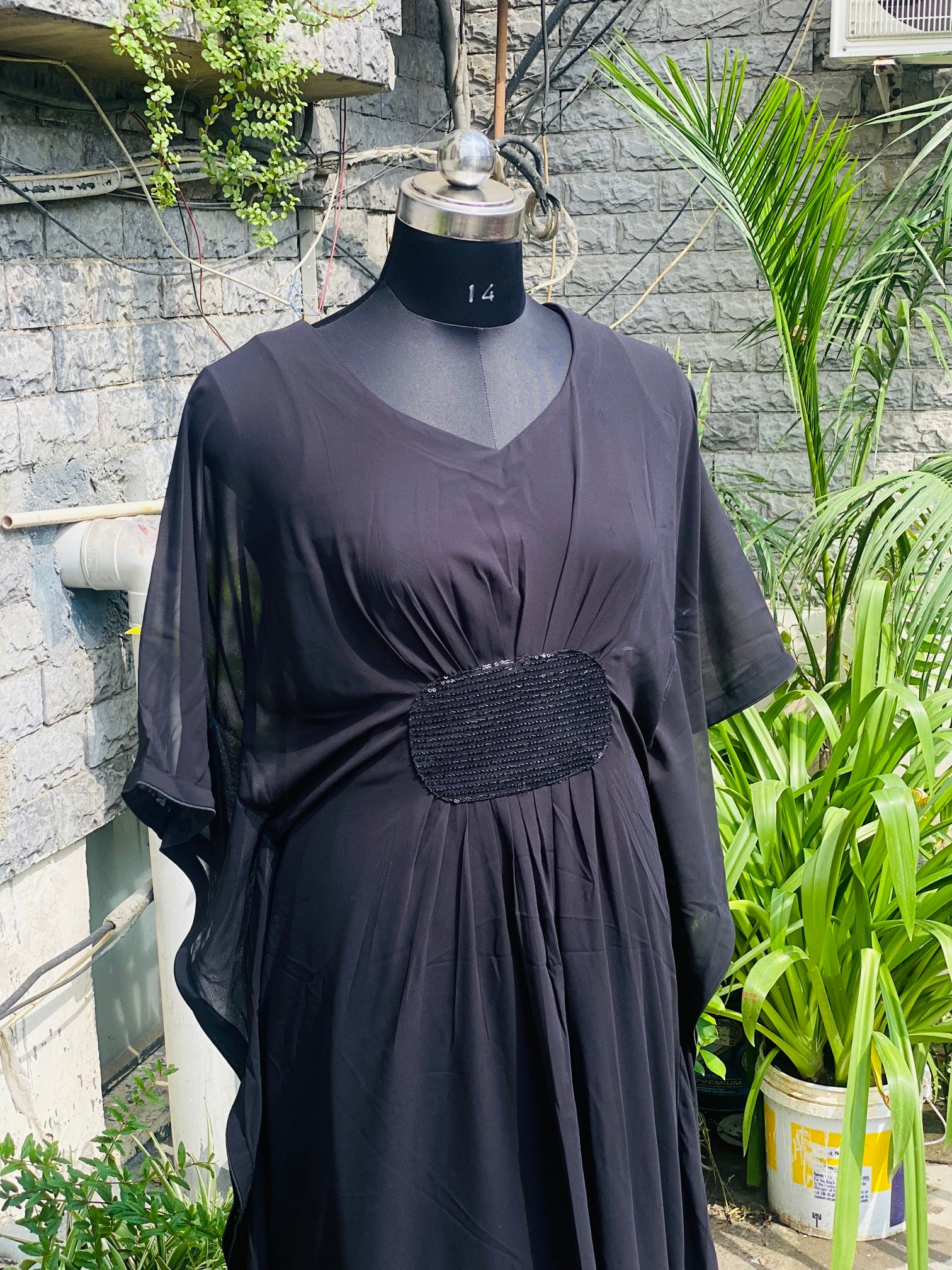 Black Sequin Patch Kaftaan