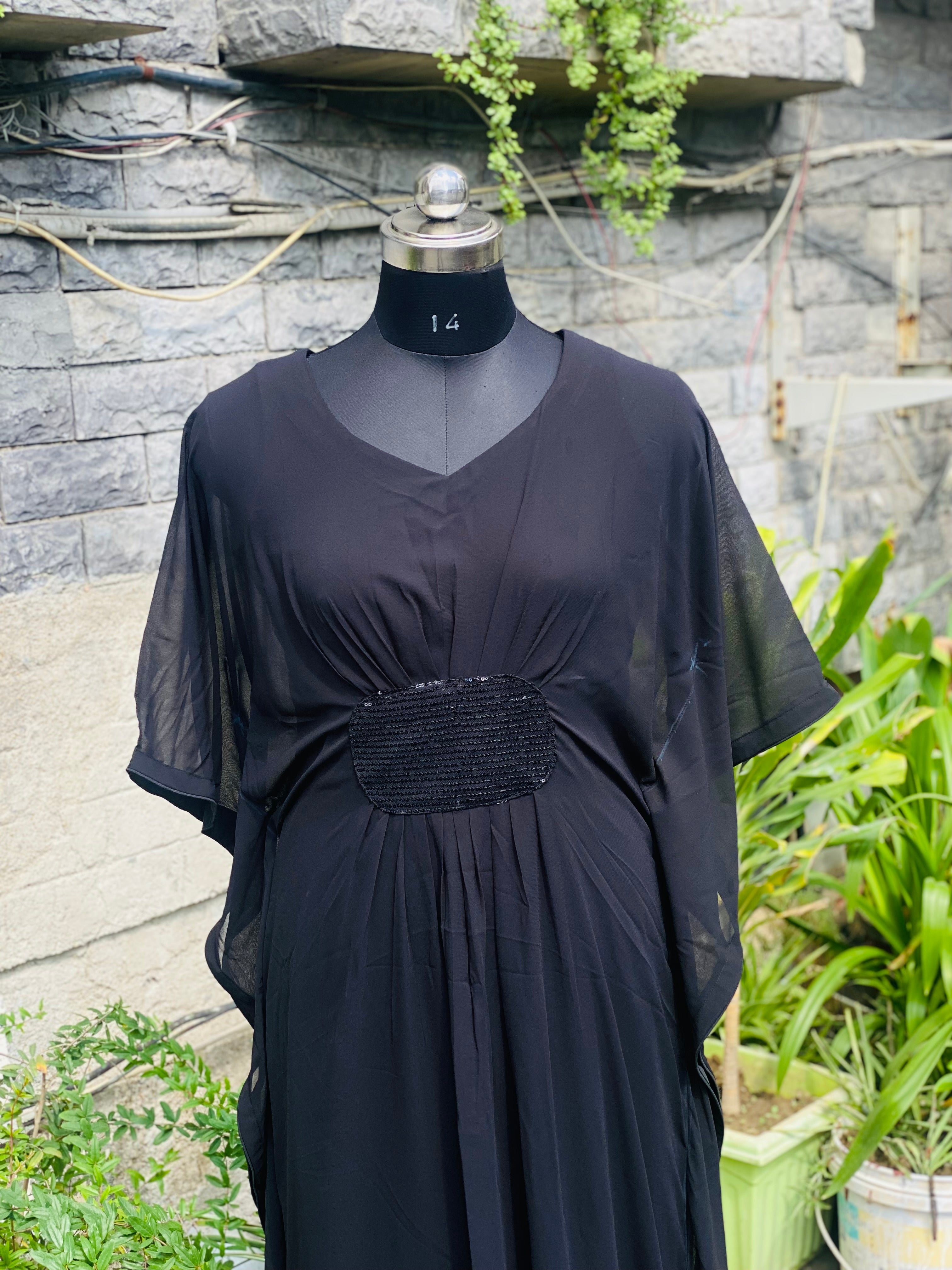 Black Sequin Patch Kaftaan