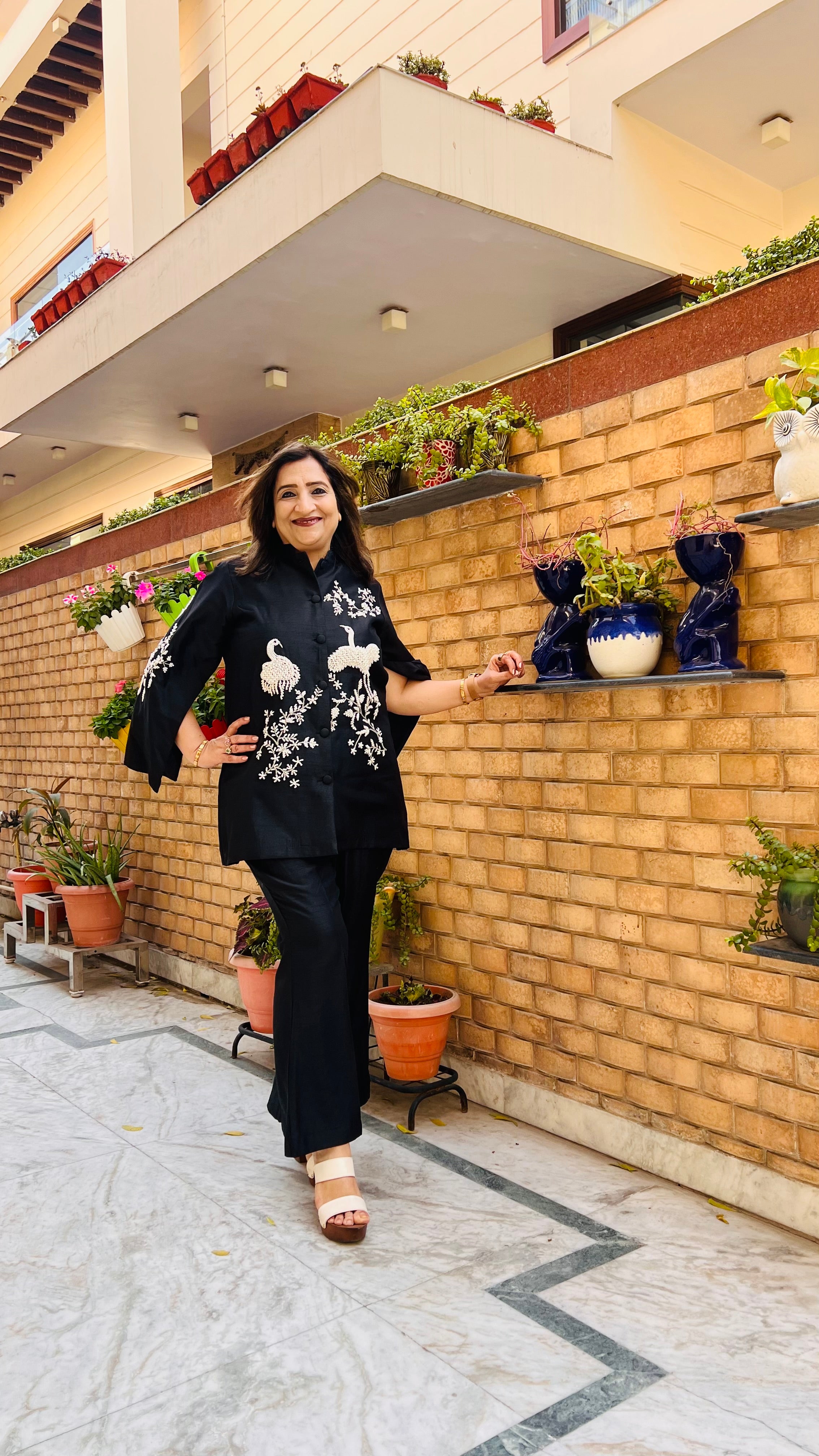 Black Embroidered Raw Silk Co-Ord Set