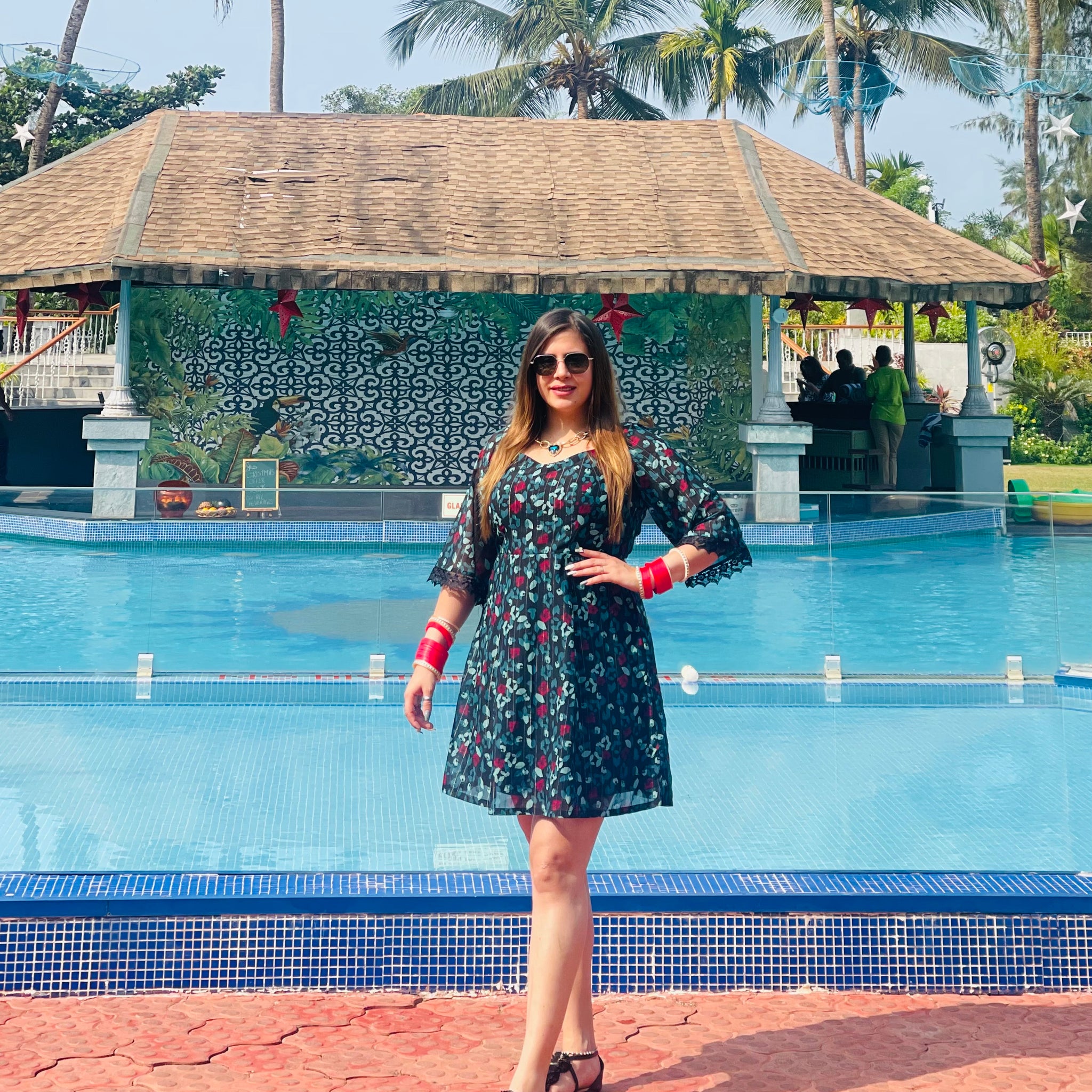 Black-Teal Lurex Cheetah Dress