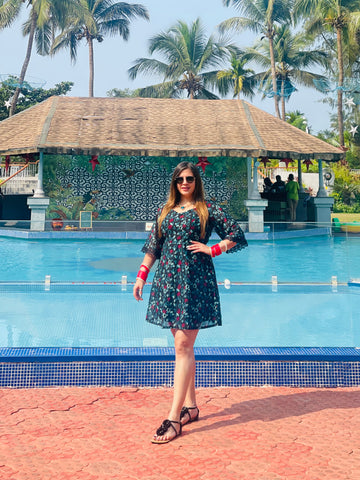 Black-Teal Lurex Cheetah Dress