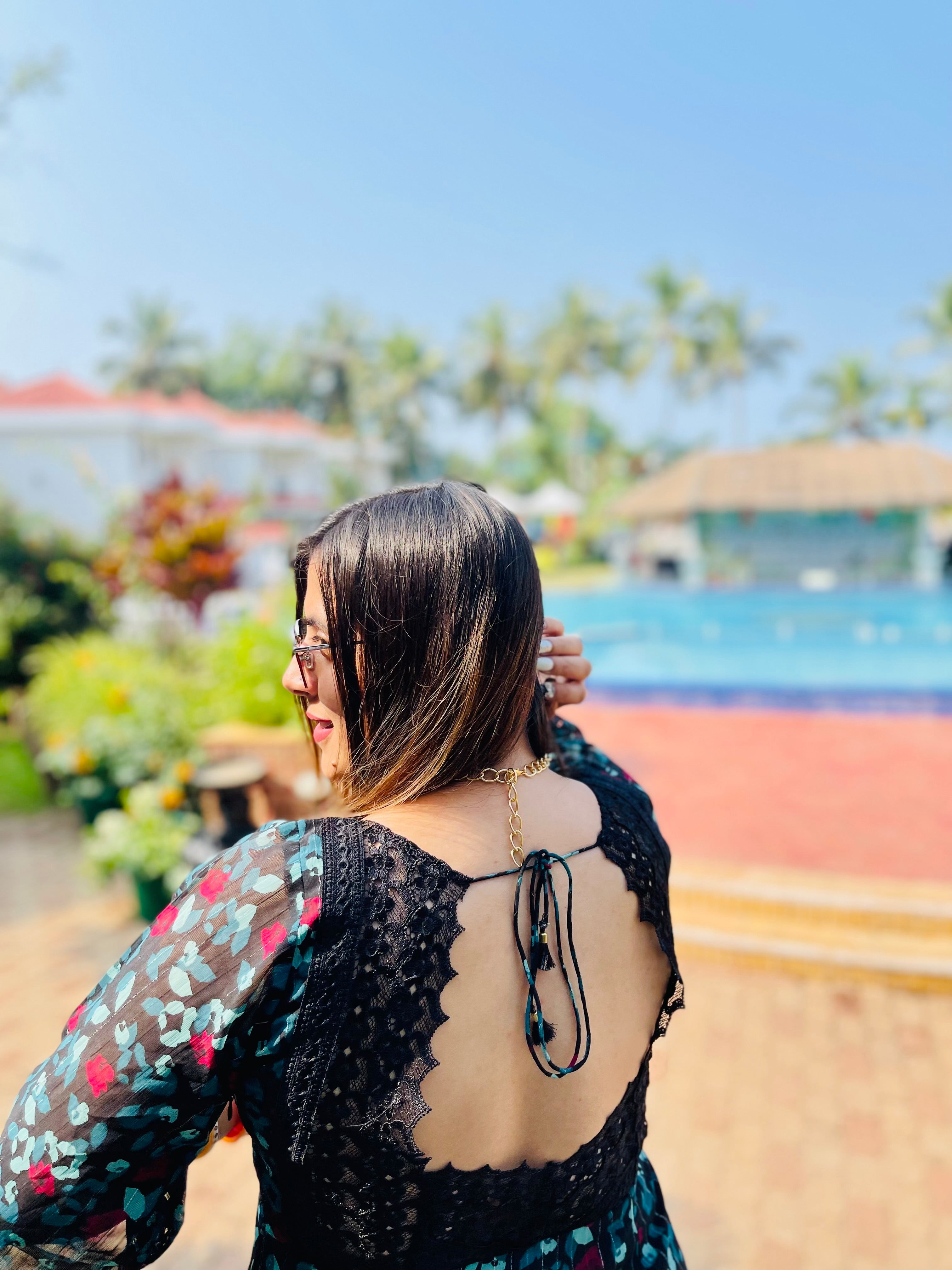 Black-Teal Lurex Cheetah Dress