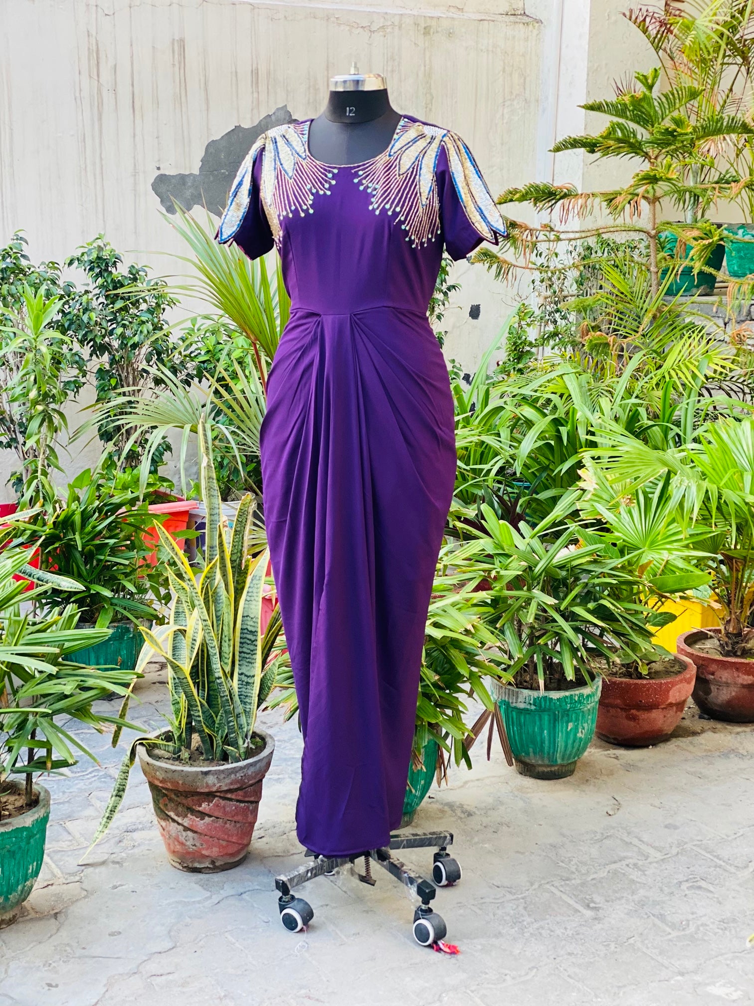 Purple Embroidered Drape
