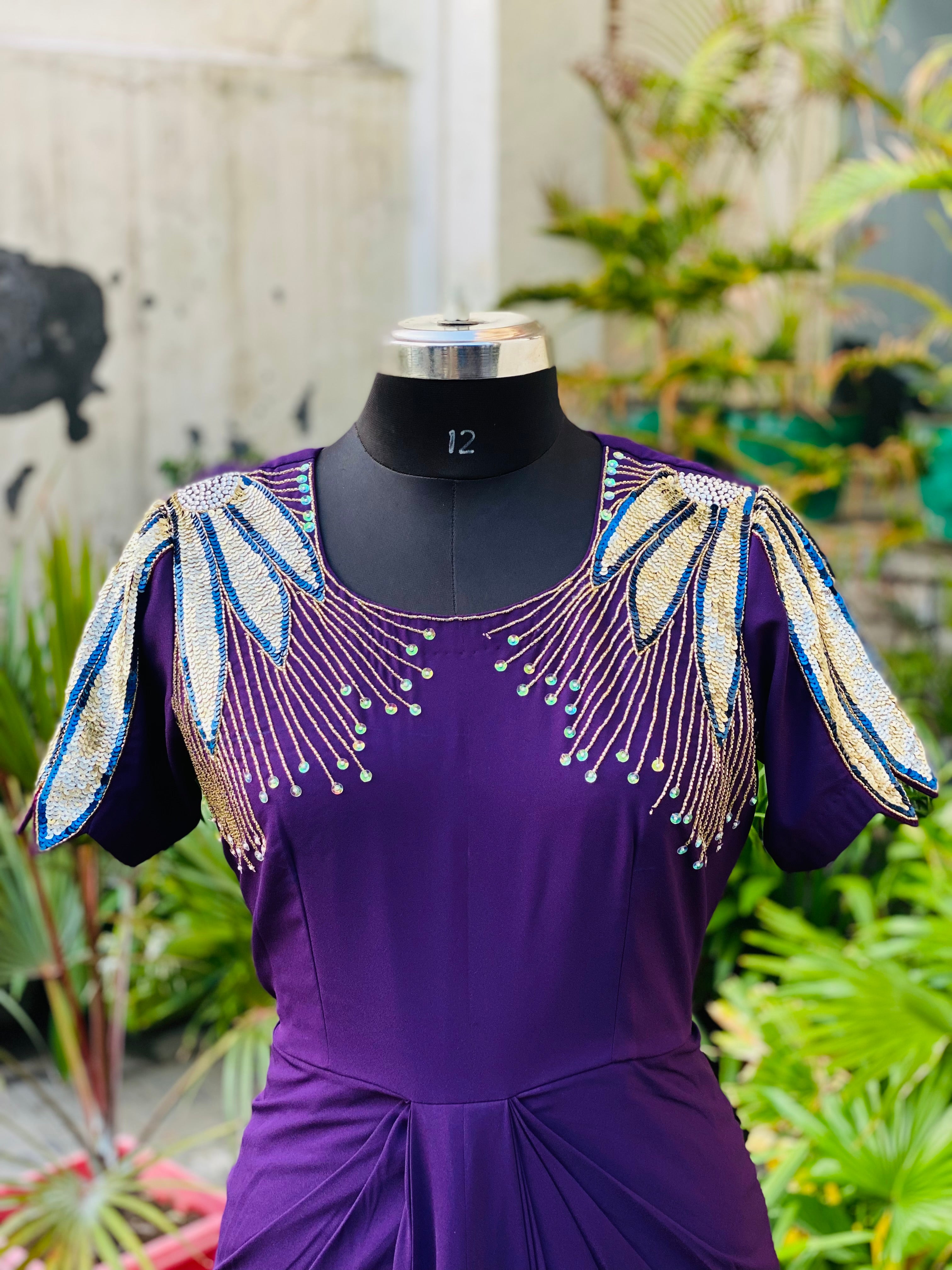 Purple Embroidered Drape