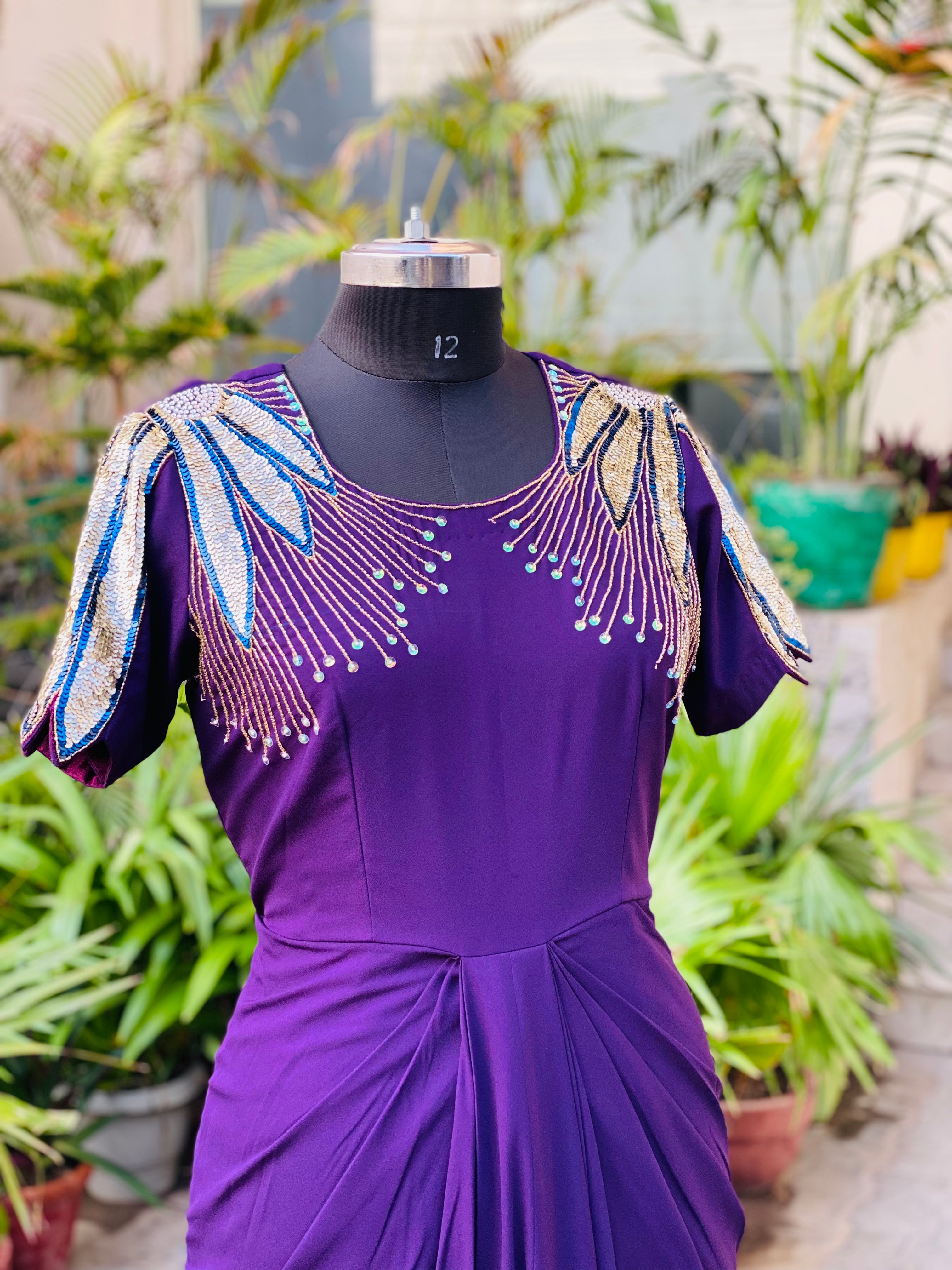 Purple Embroidered Drape