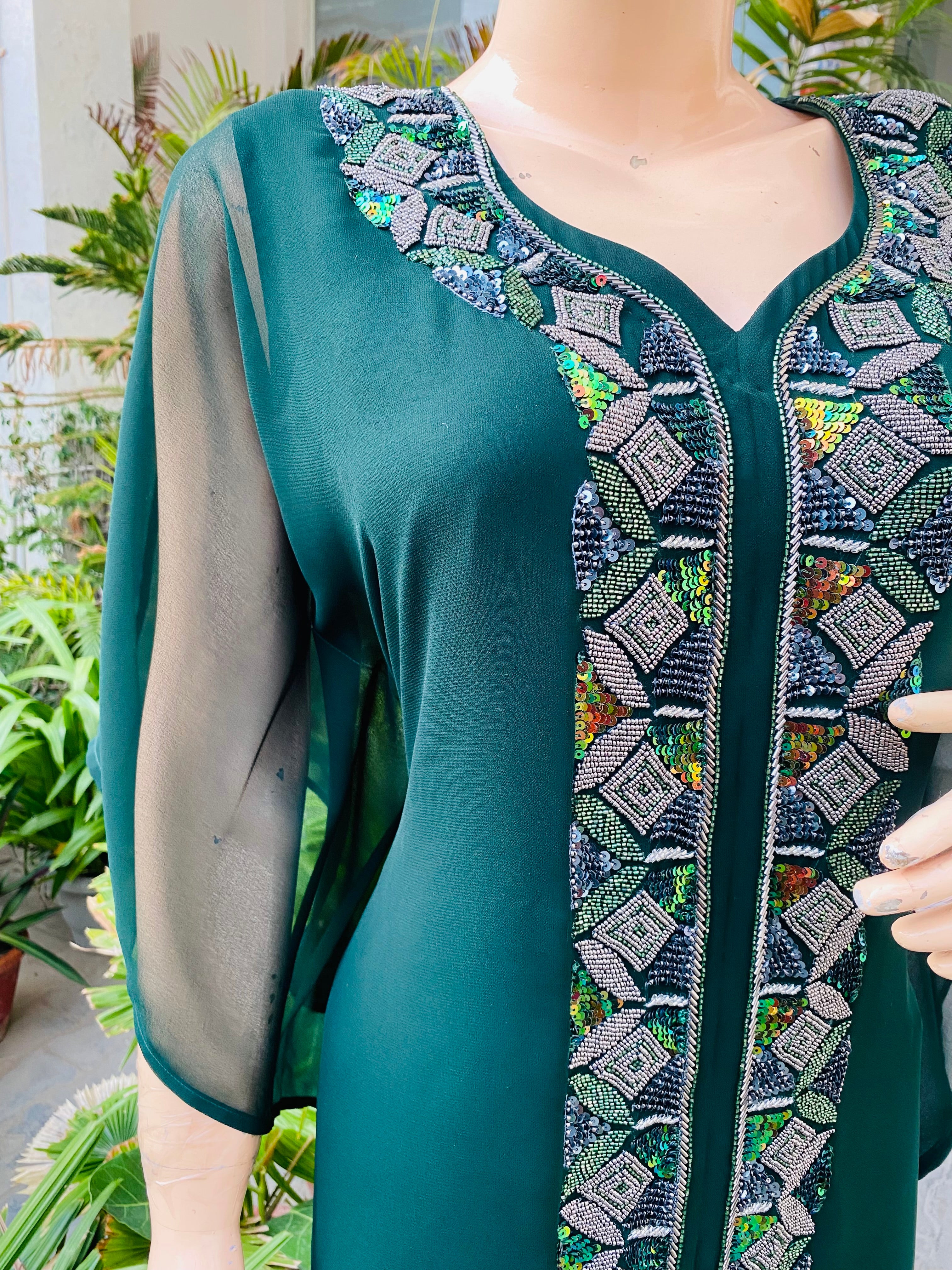 Bottle Green Embroidered Kaftaan