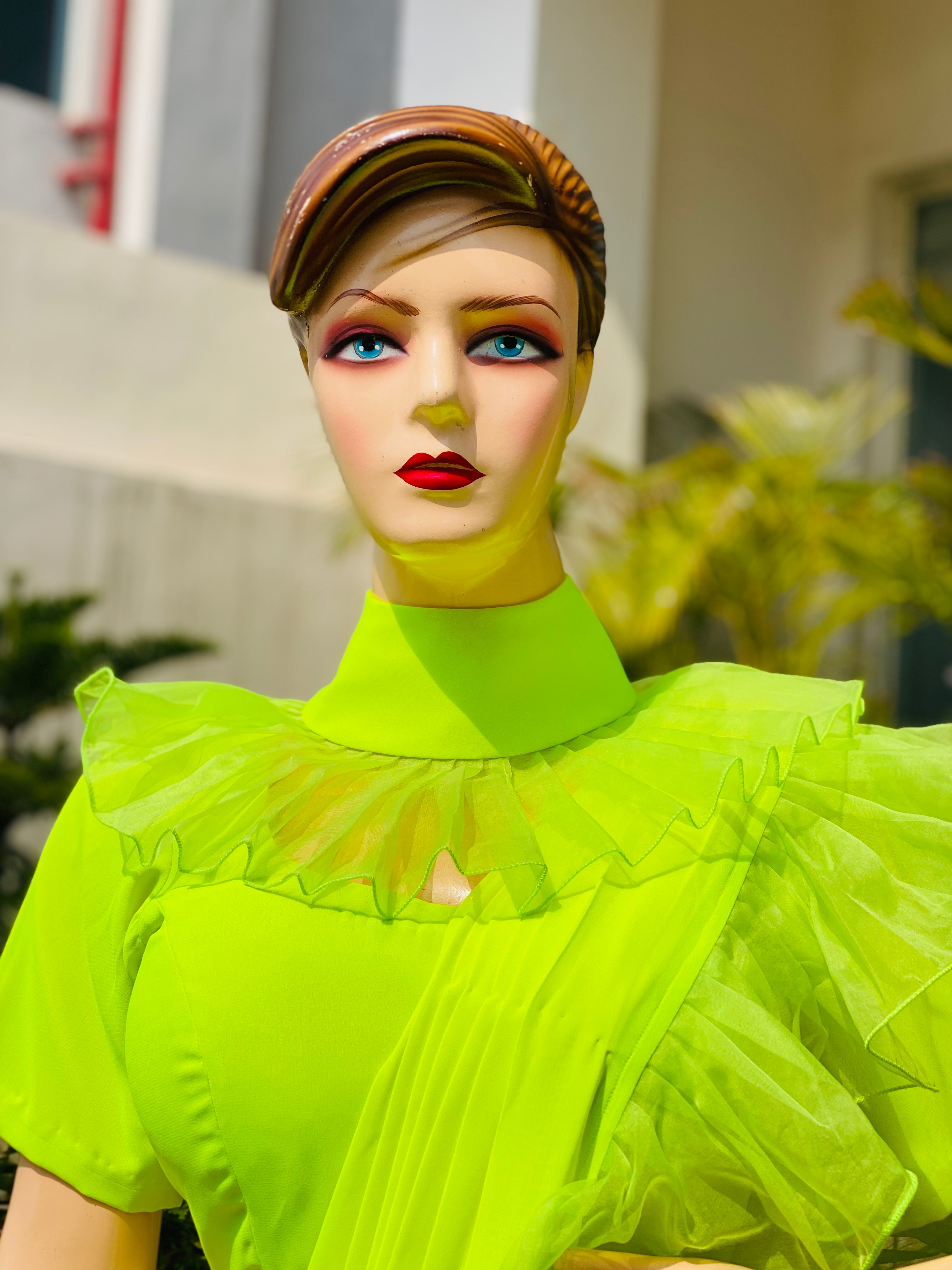 Neon Ruffle Solid Saree