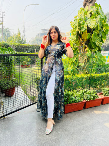 Floral Self Georgette Slit top