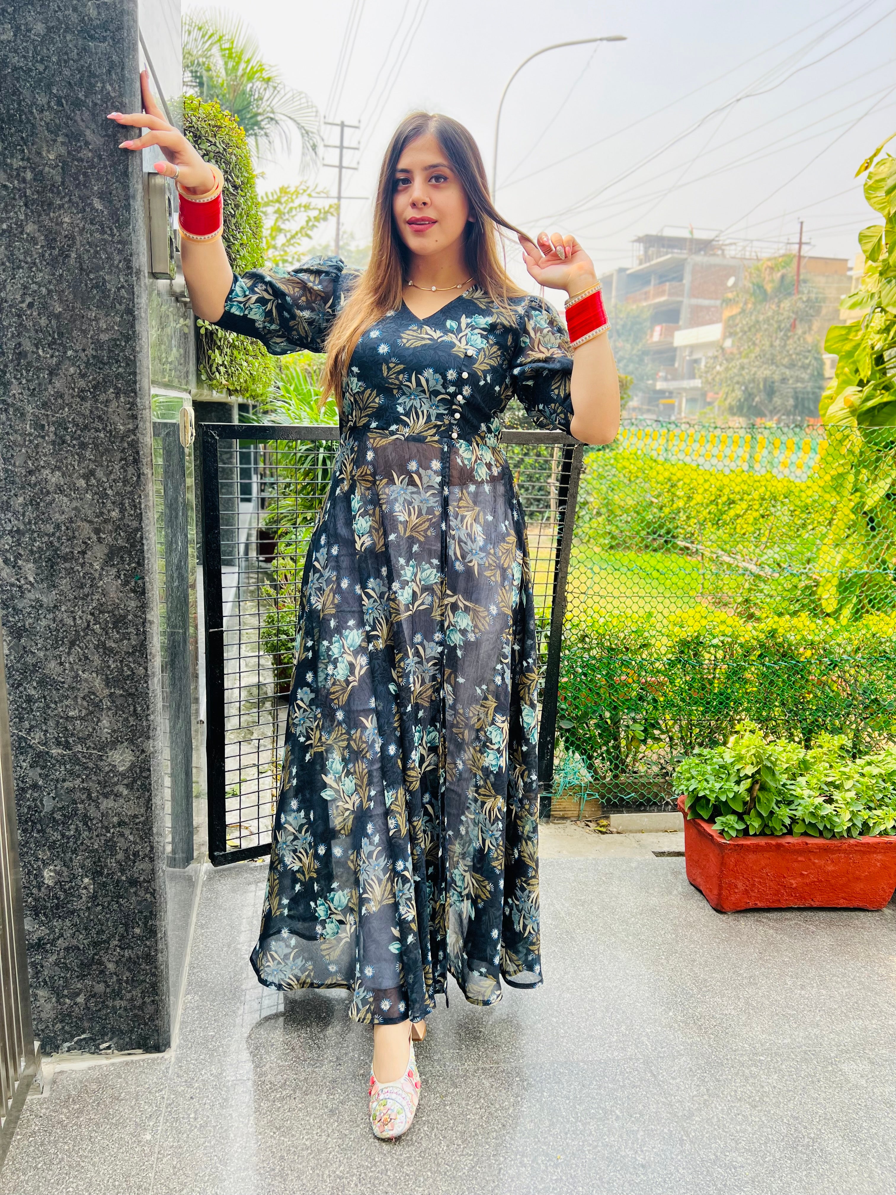 Floral Self Georgette Slit top