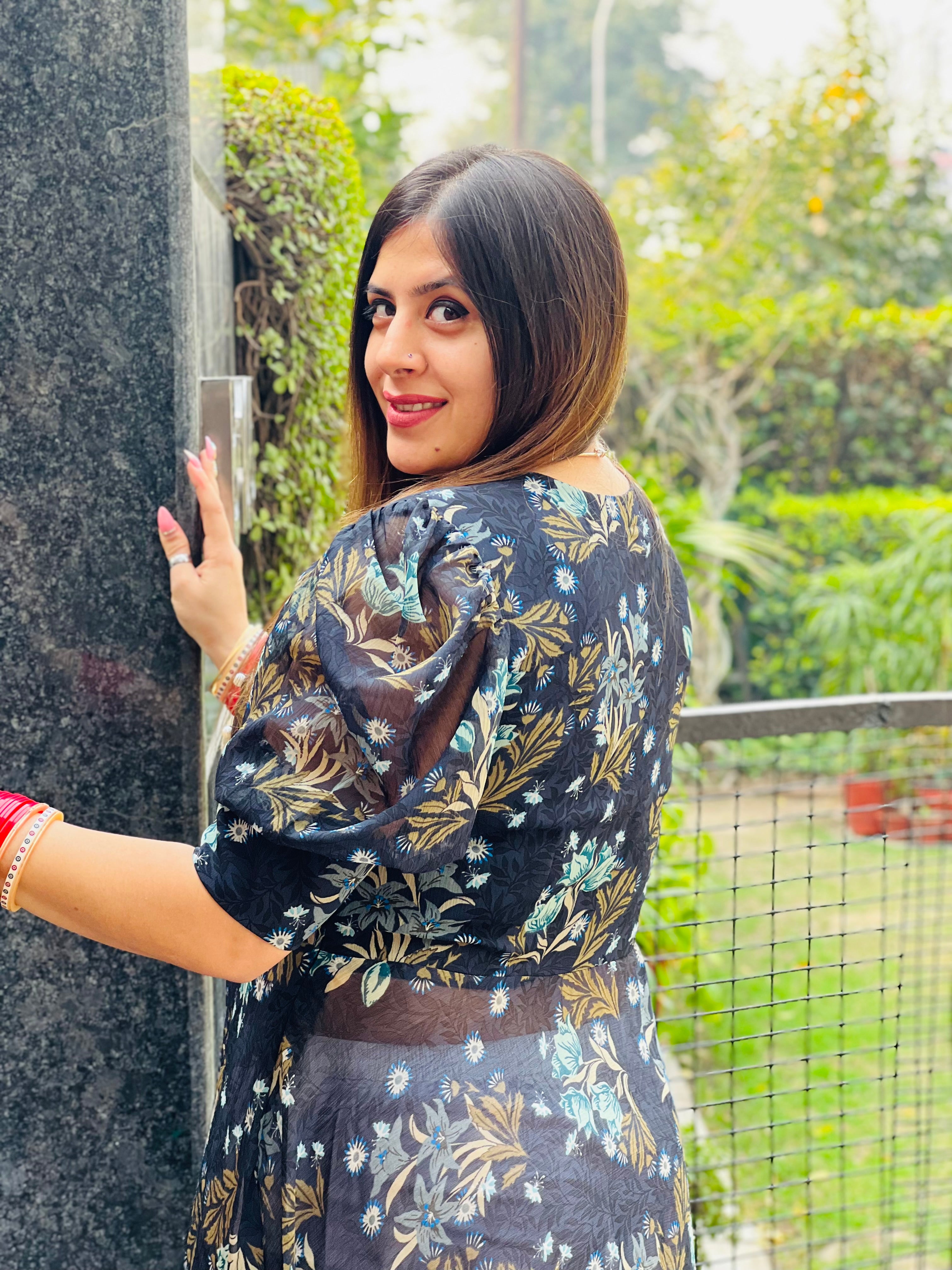 Floral Self Georgette Slit top