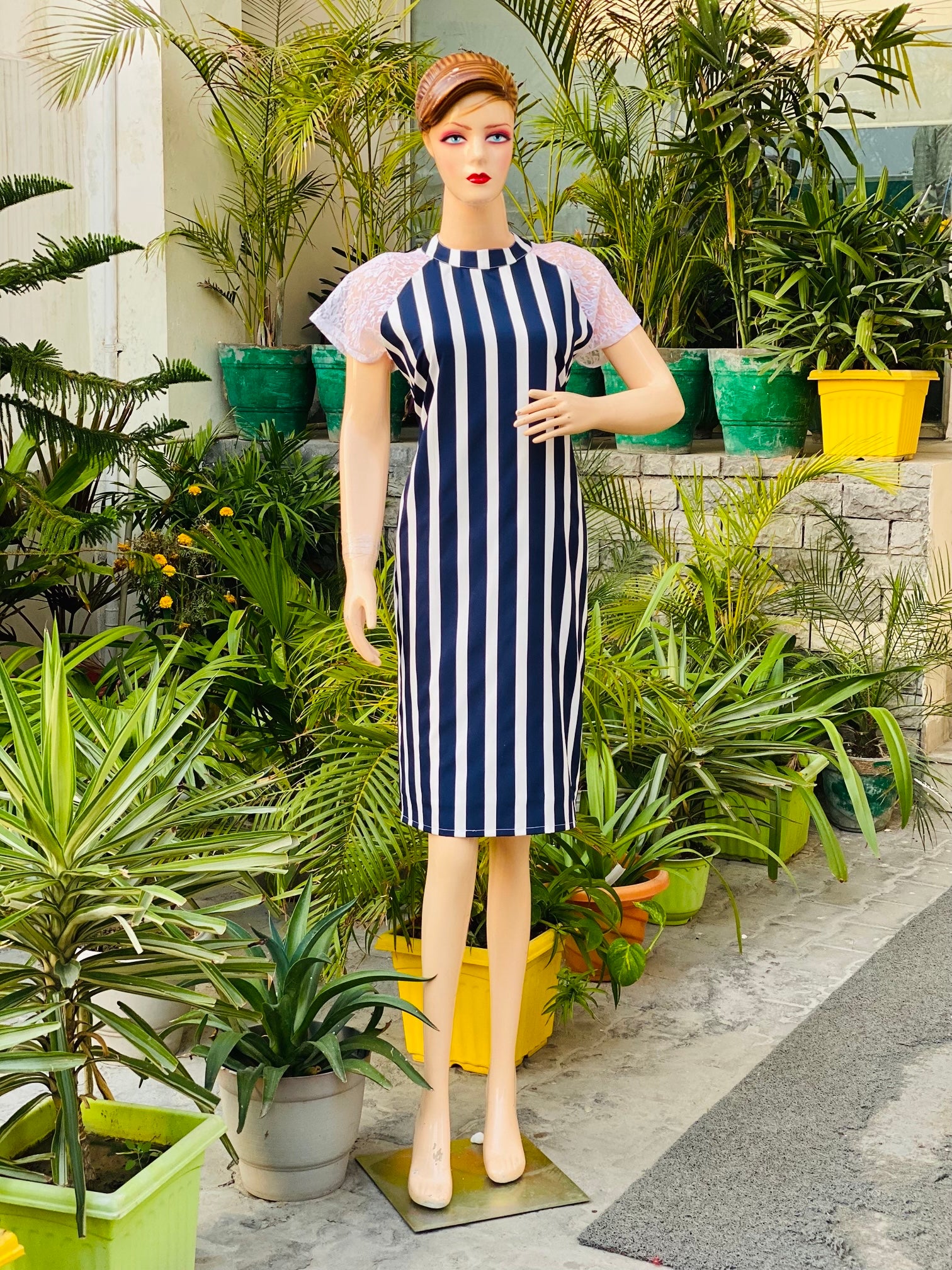 Navy Blue Stripes Midi Dress