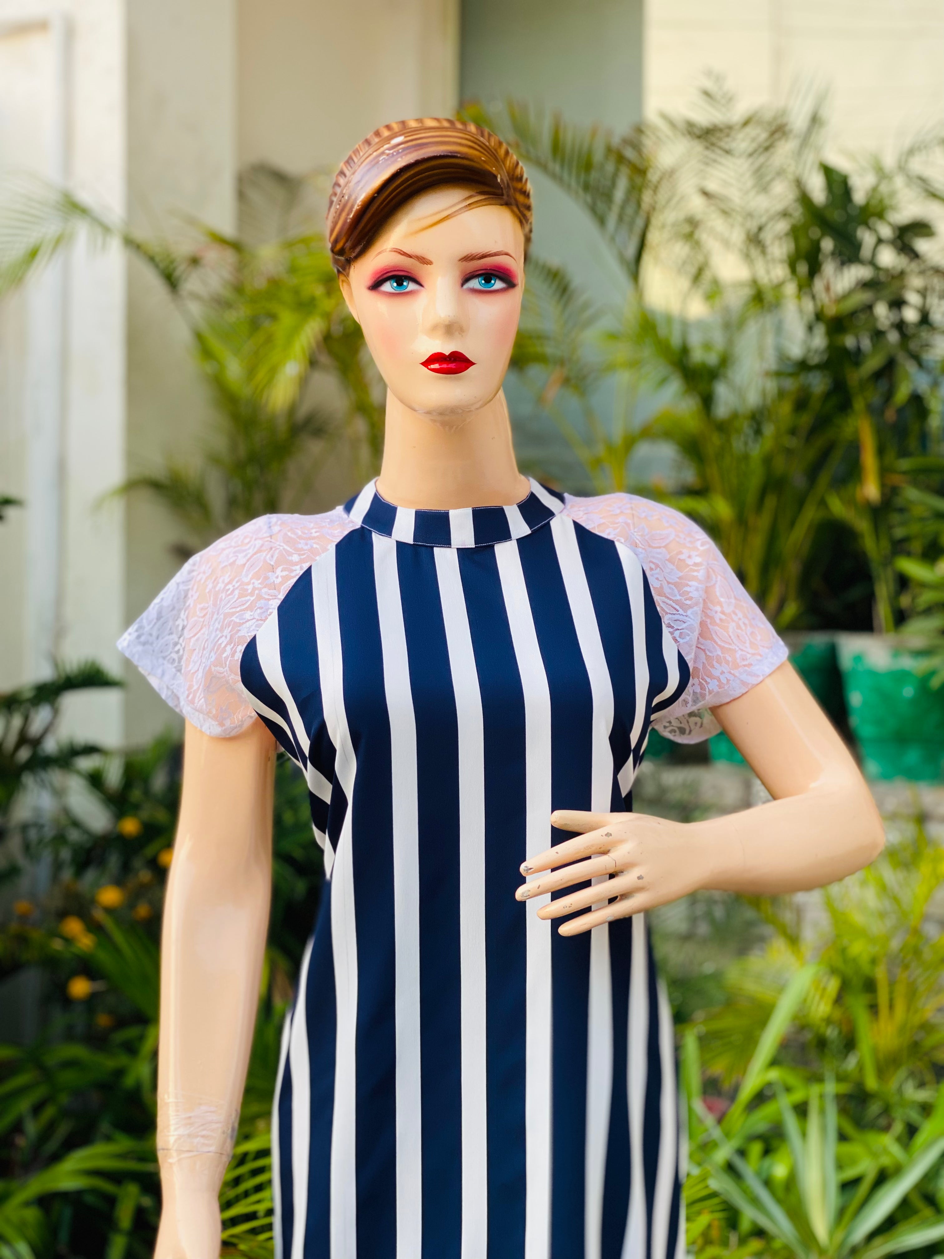 Navy Blue Stripes Midi Dress