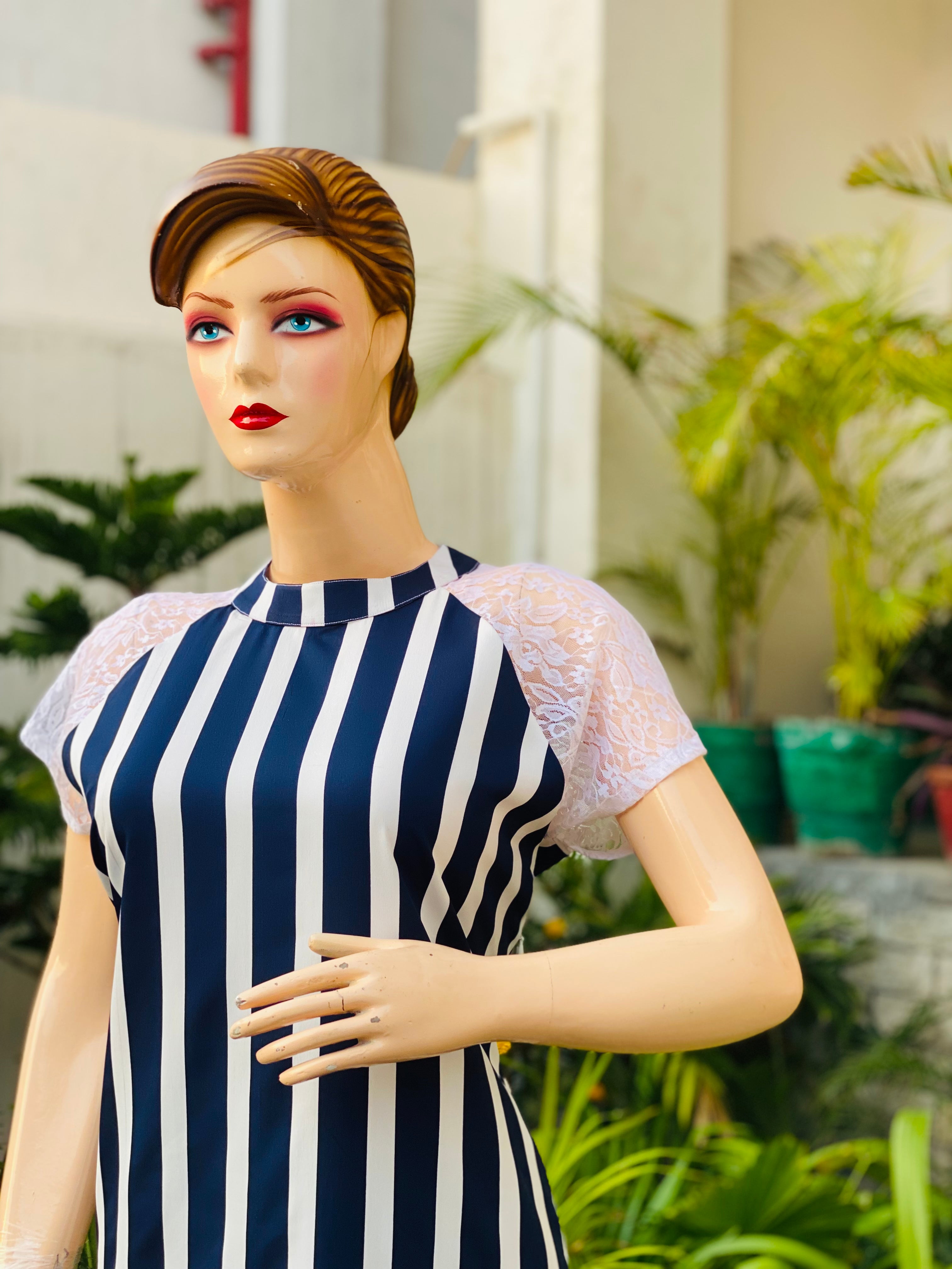 Navy Blue Stripes Midi Dress