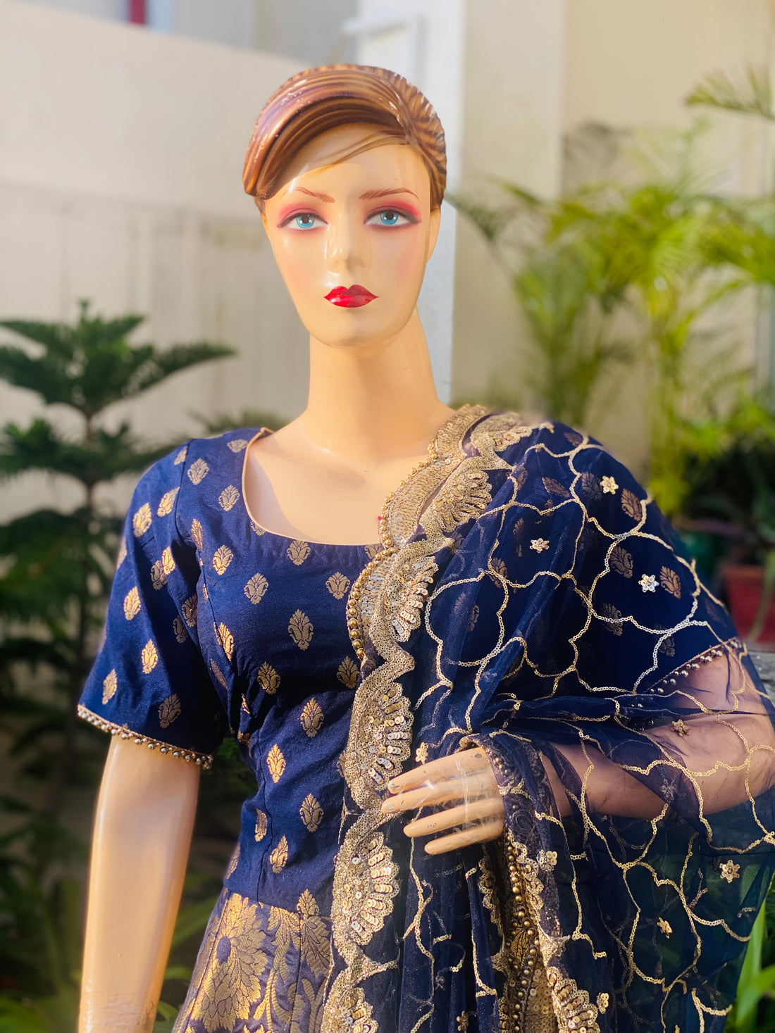 Navy Blue Benarasi Lehenga